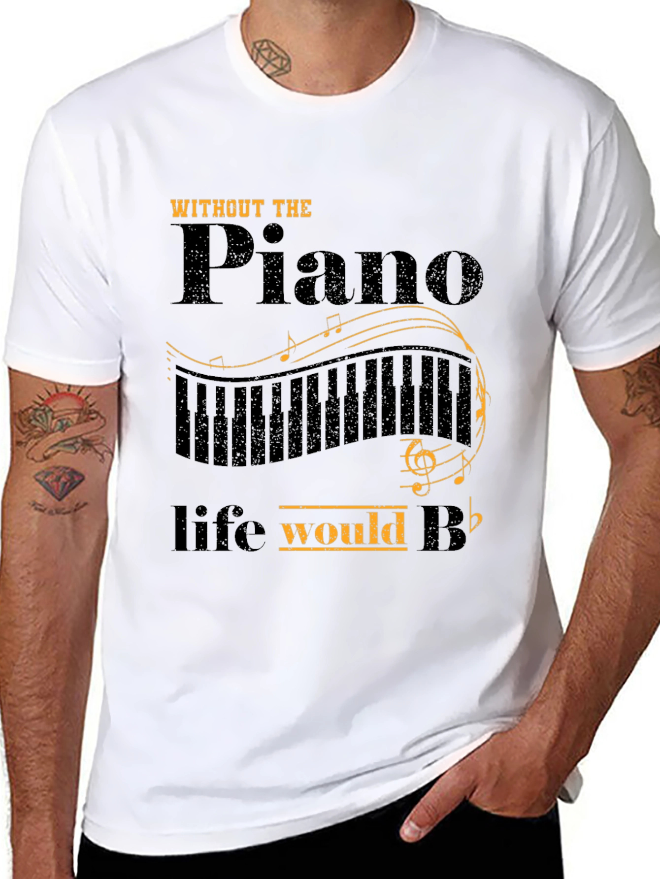 Black Piano Lover T-Shirt: Life Without Piano Would B Flat view 8