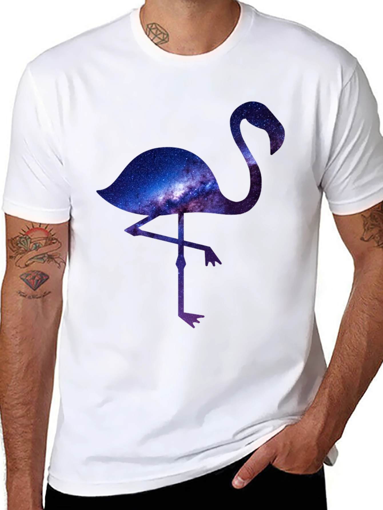 Black Galaxy Flamingo Graphic T-Shirt view 8