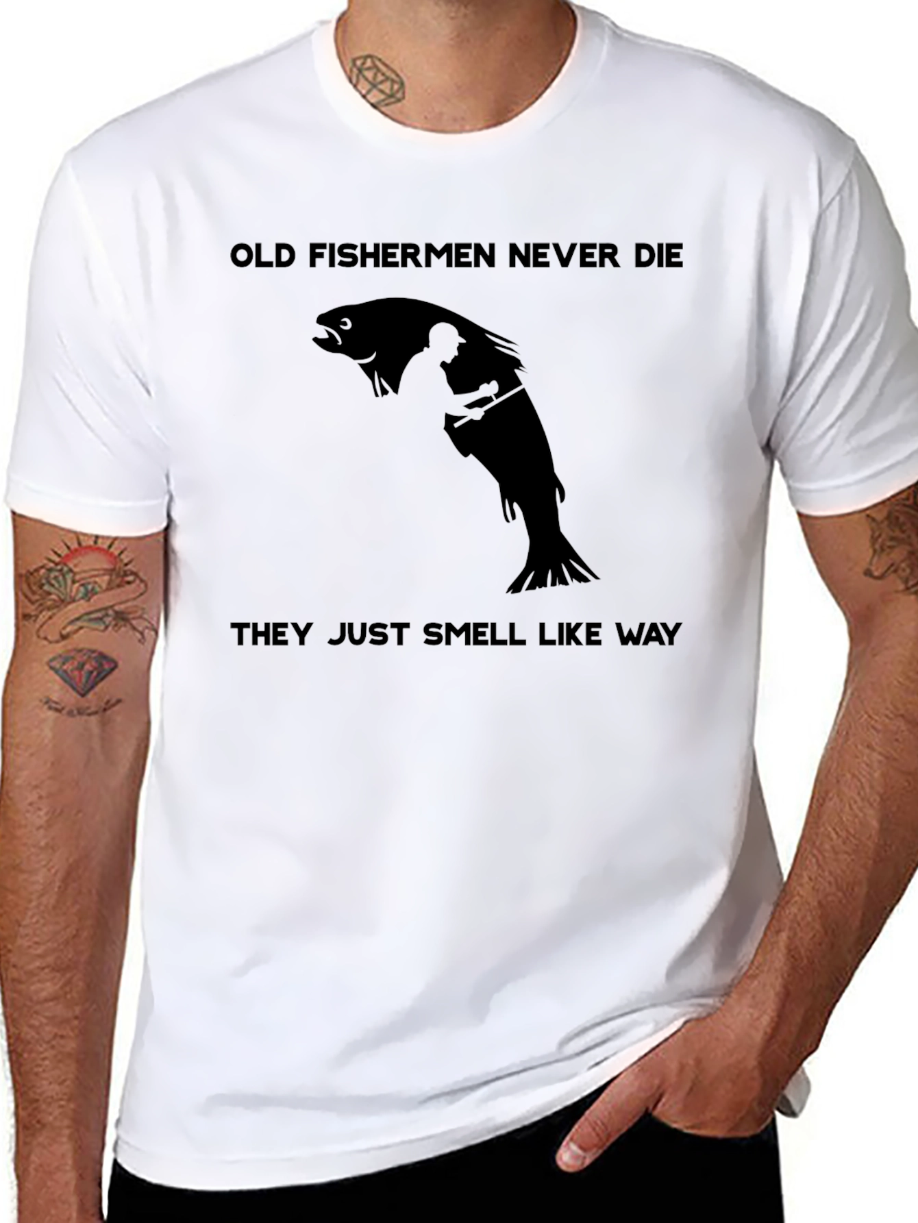 Black Old Fishermen Never Die T-Shirt - Fishing Humor Tee view 8