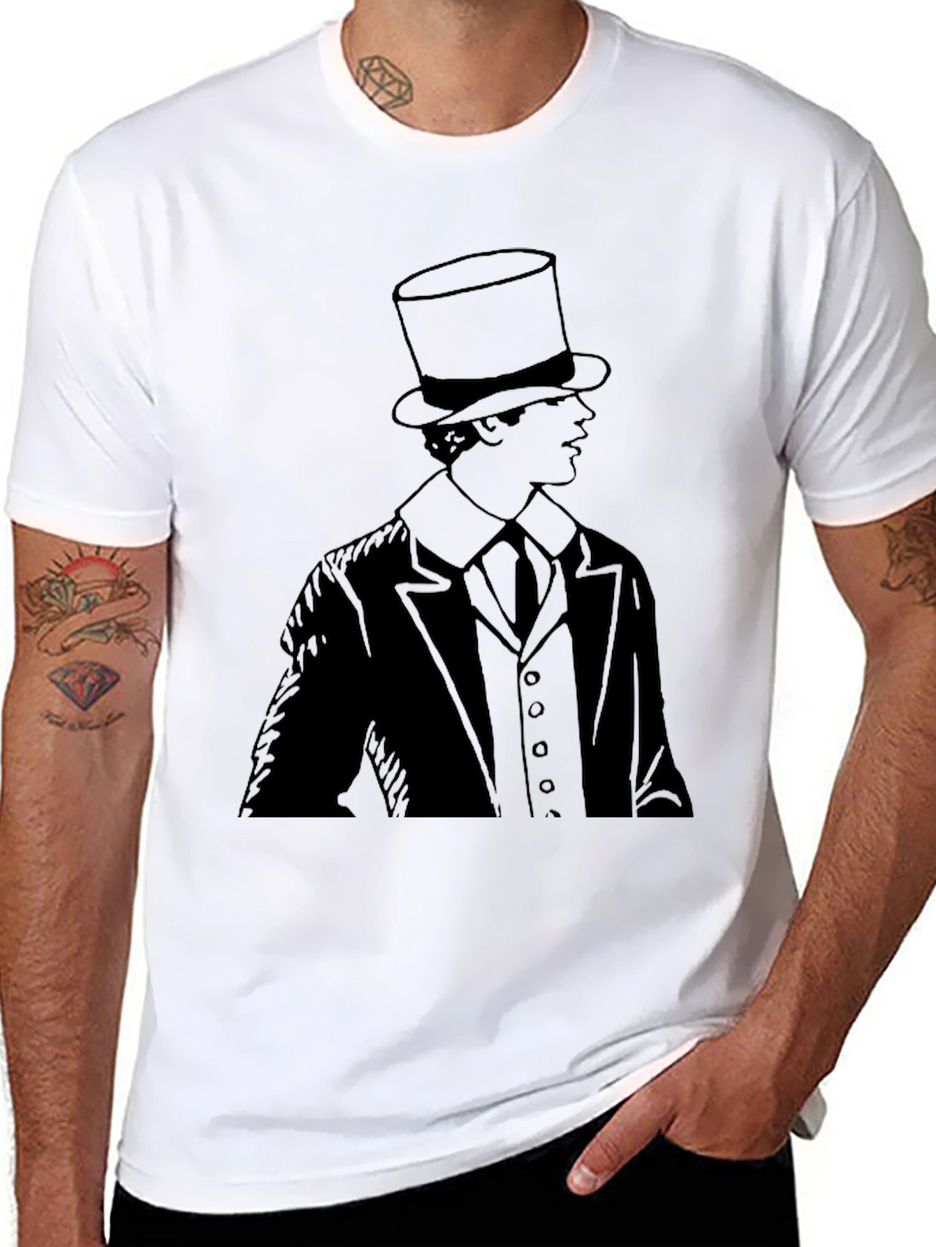 Black Top Hat Gentleman T-Shirt - Classic Style view 8