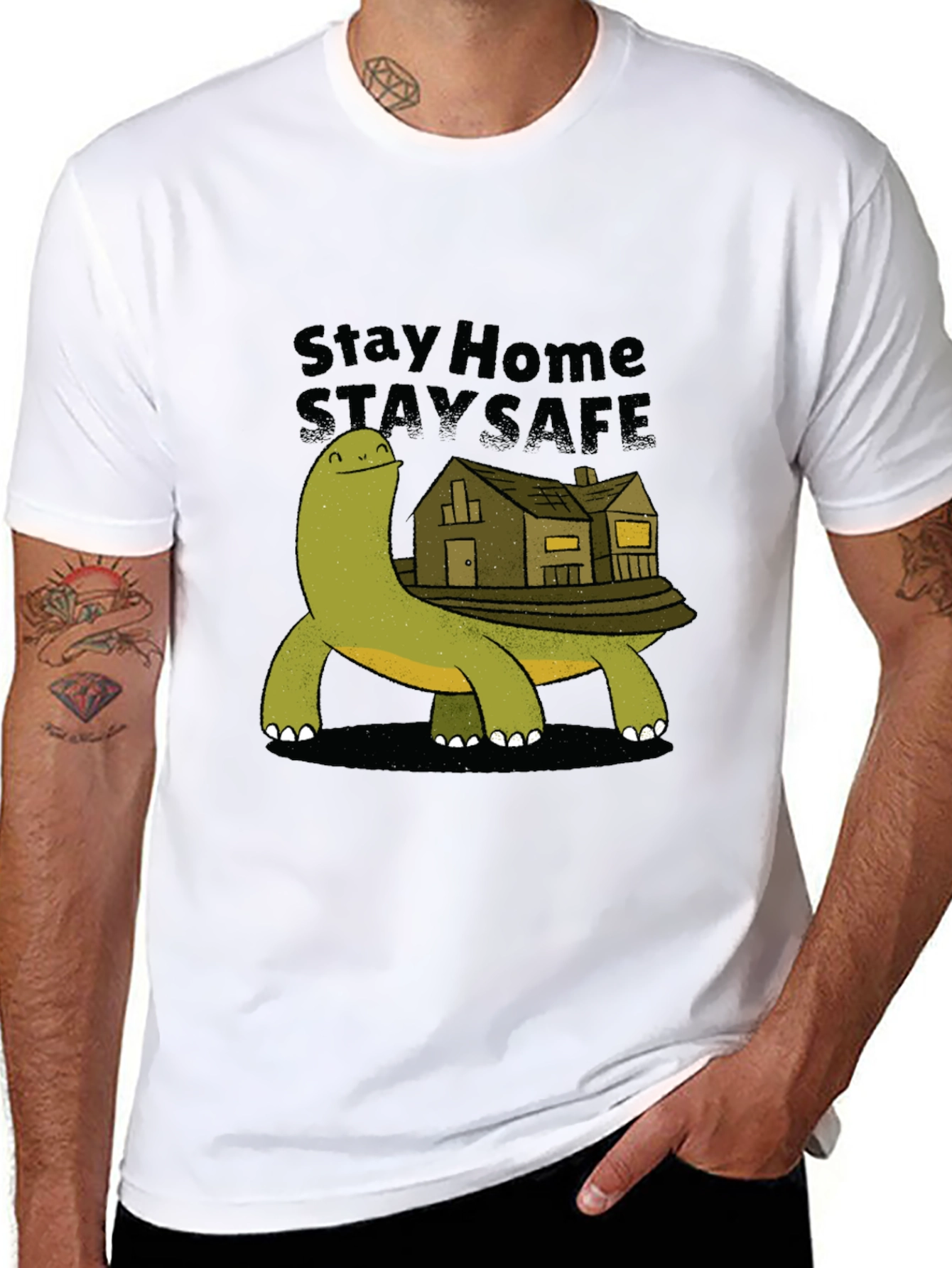 Black Stay Home Stay Safe Turtle House T-Shirt view 8