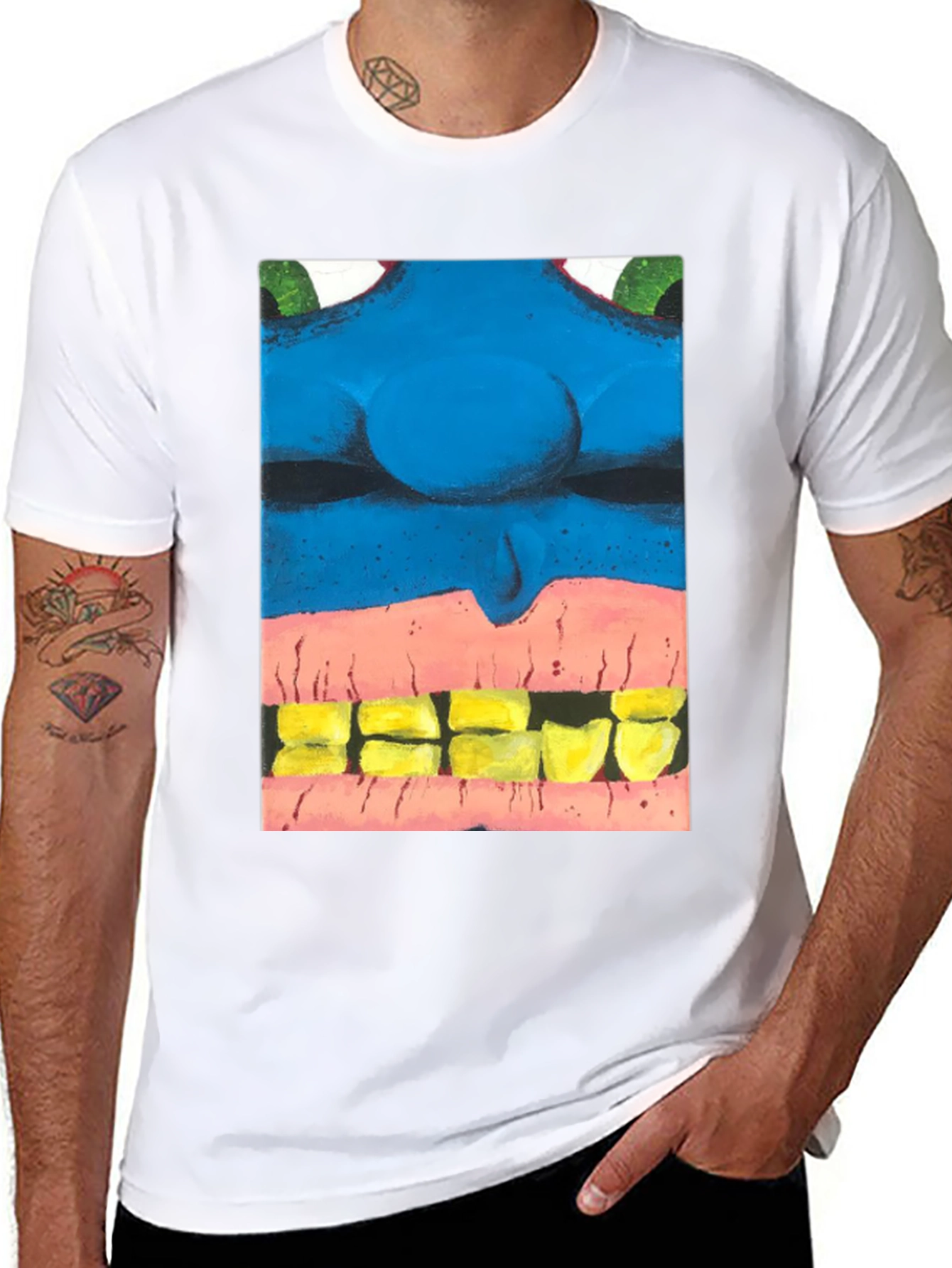 Black Blue Monster Face Graphic Tee - Unique Design view 8