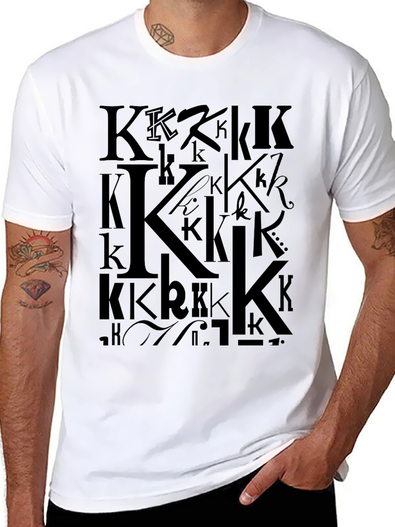 Men's Black Graphic T-Shirt - Letter K Design - 8