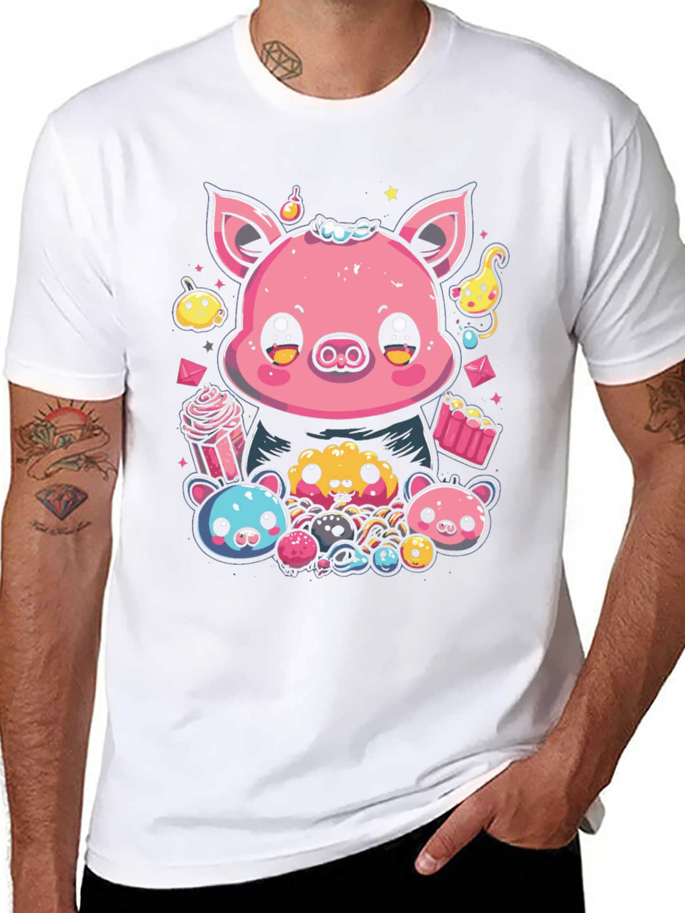 Black Kawaii Piggy T-Shirt - Cute Cartoon Graphic Tee view 8