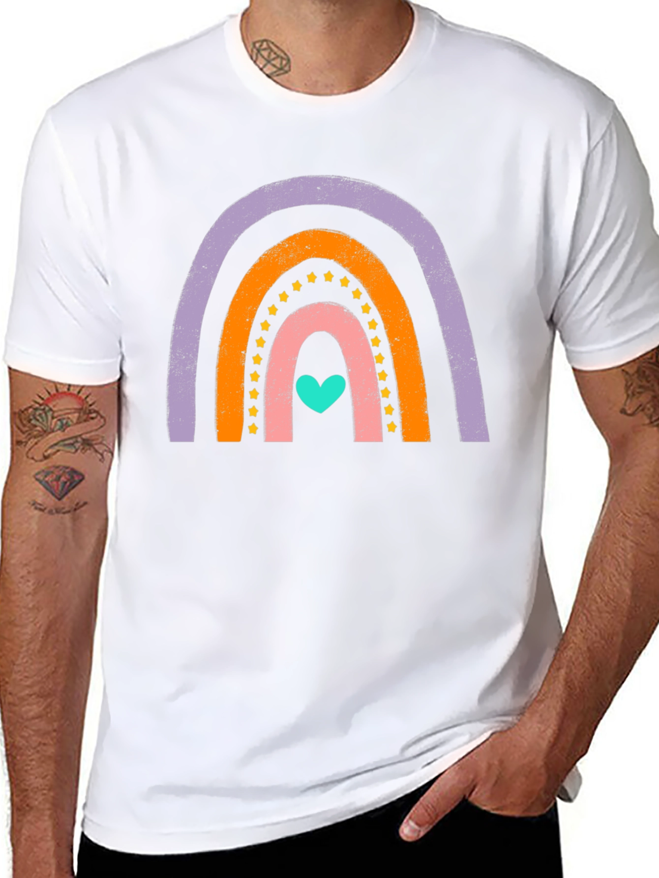 Black Rainbow Heart Graphic Tee - Soft Cotton Blend view 8