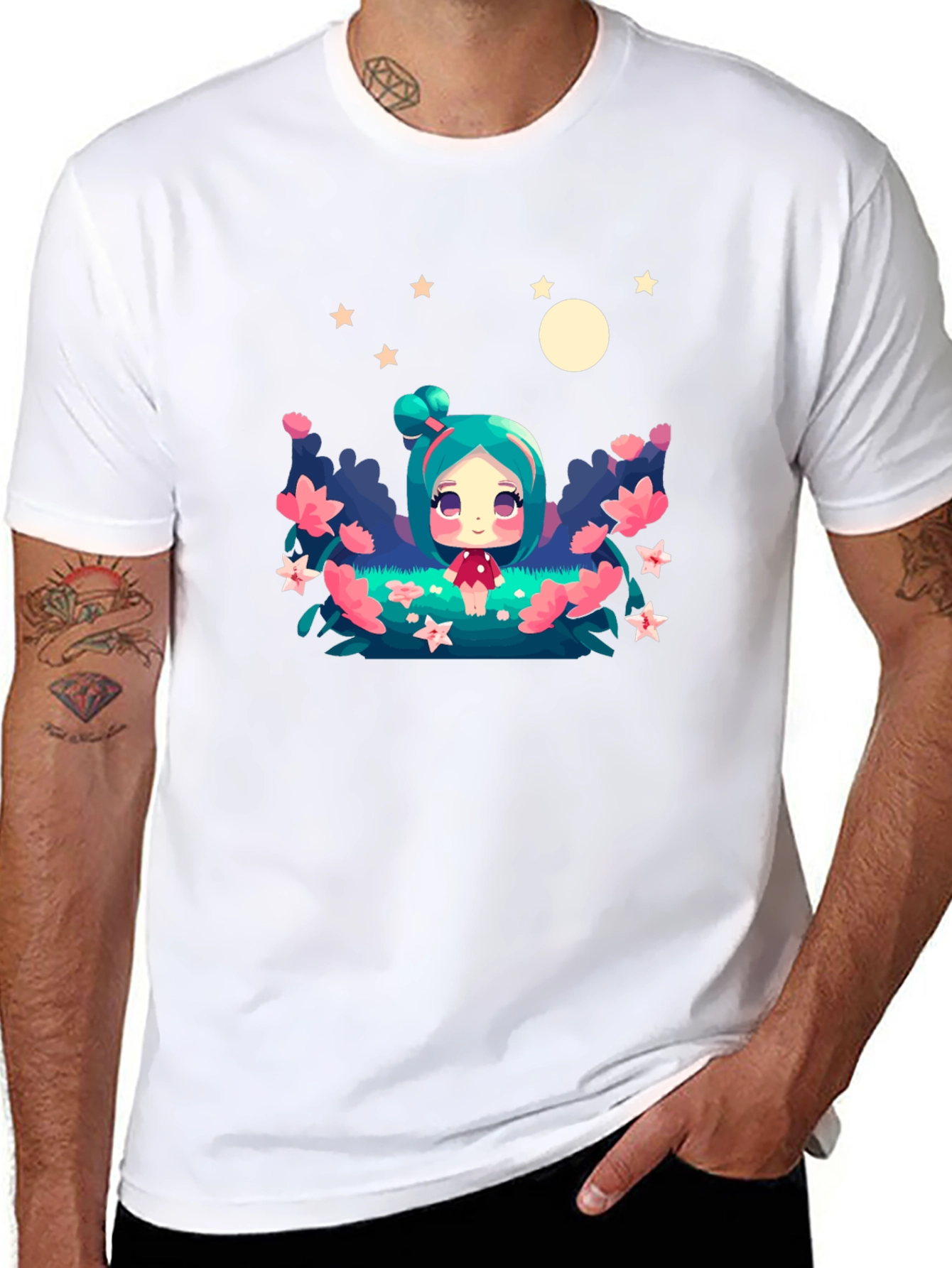 Black Cute Cartoon Fairy Graphic Tee - Black Unisex T-Shirt view 8