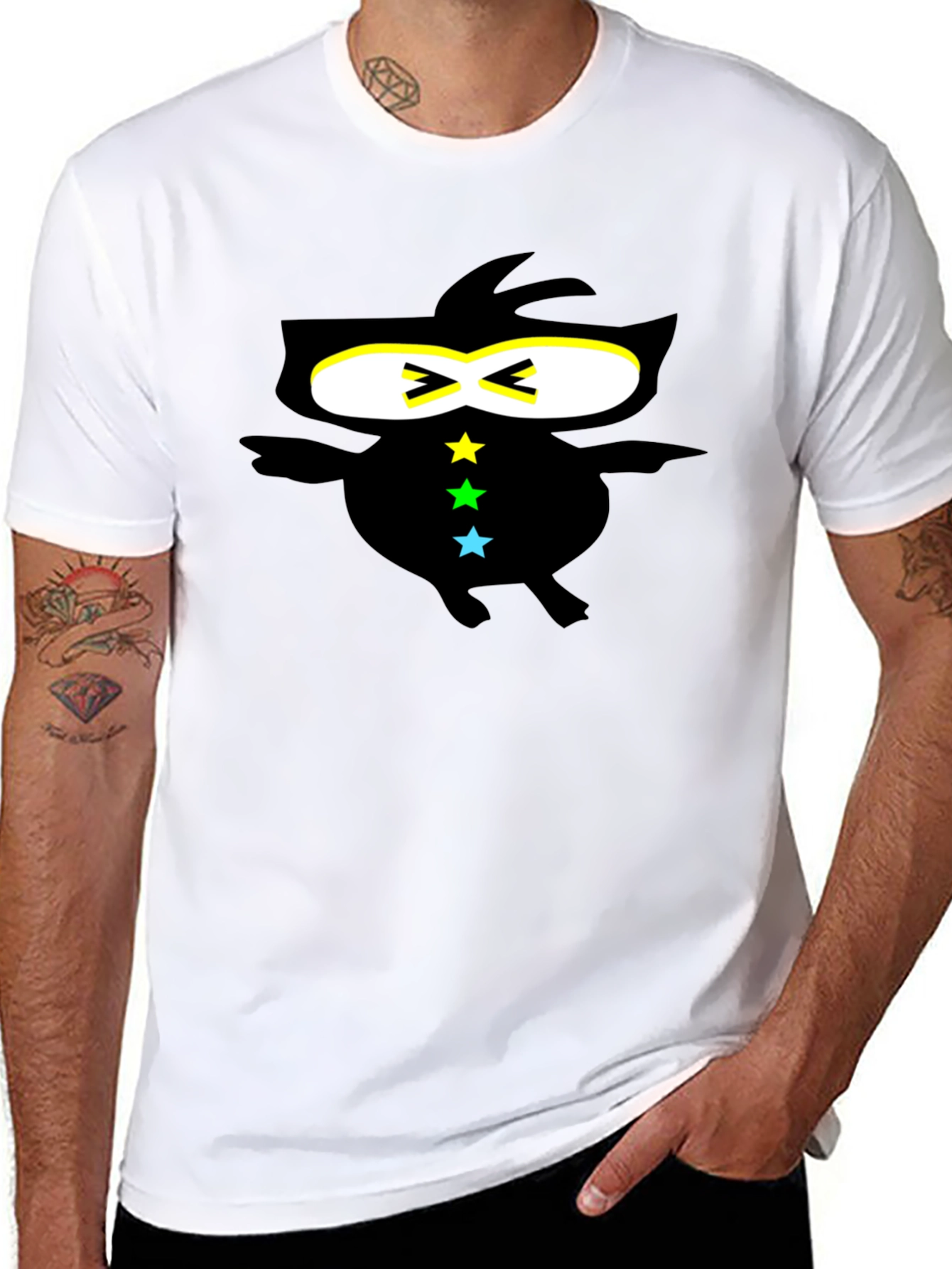 Black Cool Ninja-Style Graphic Black T-Shirt view 8