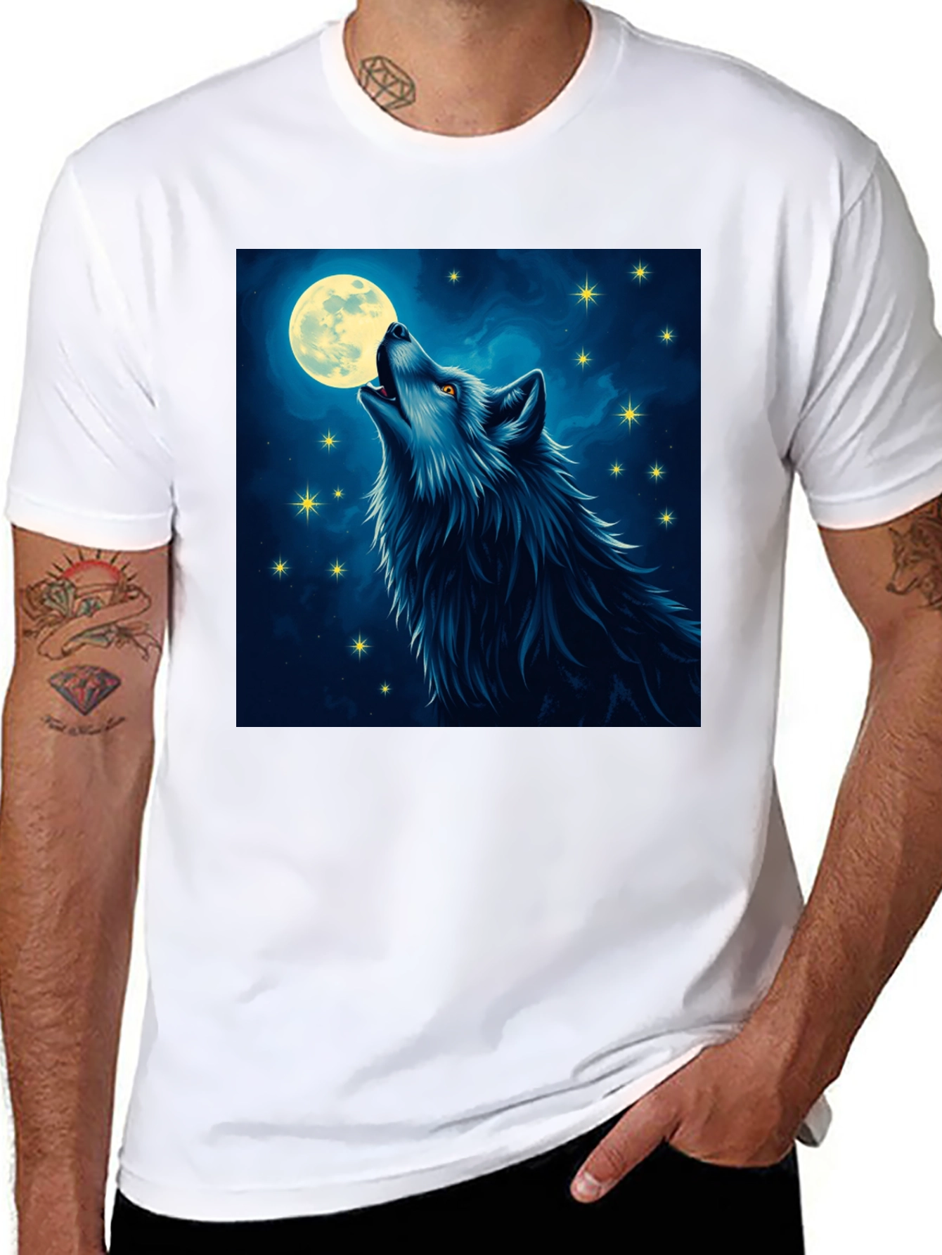 Black Wolf Moon T-Shirt - Mystical Night Design view 8