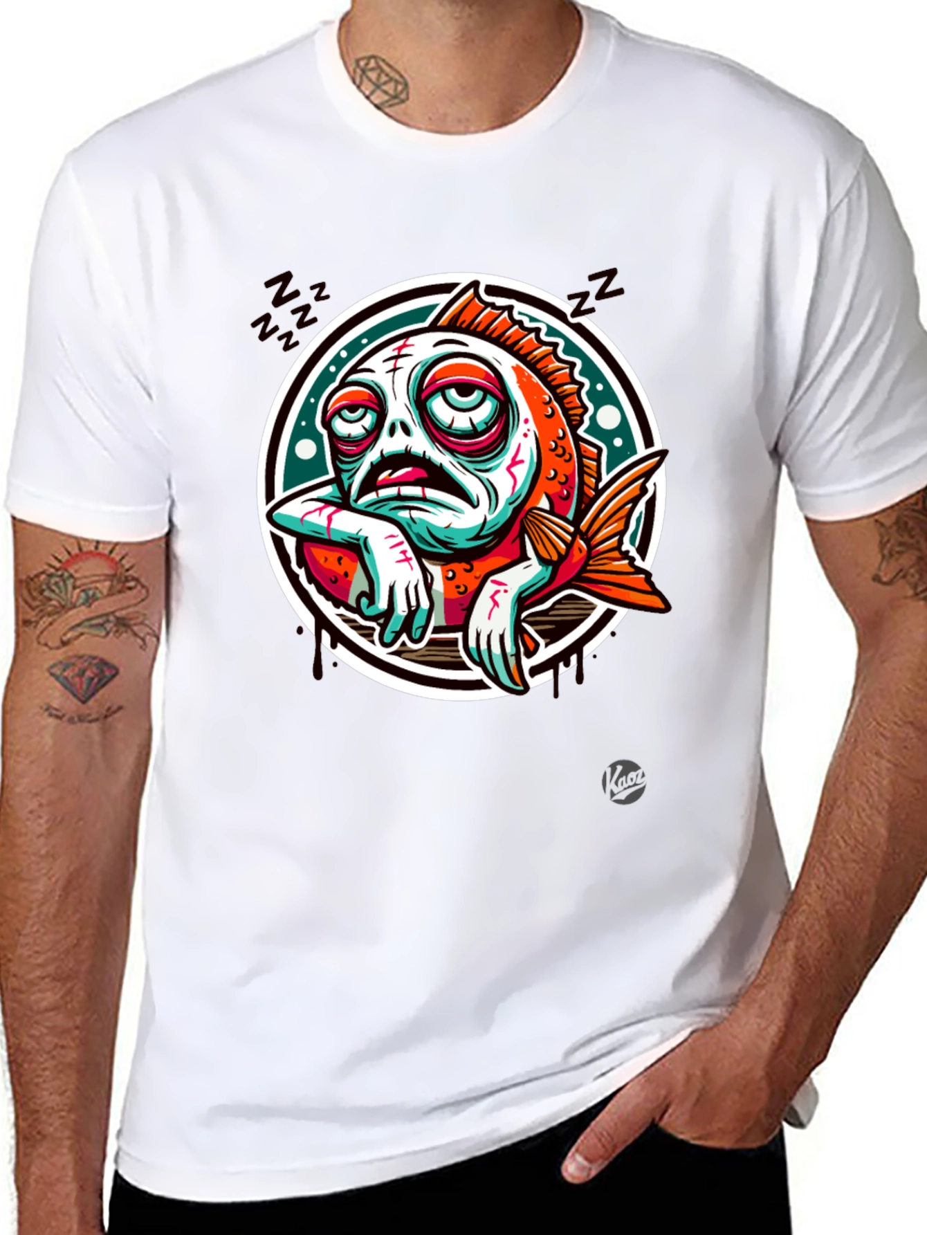 Black Sleepy Fish Graphic Tee - Black Cotton T-Shirt view 8