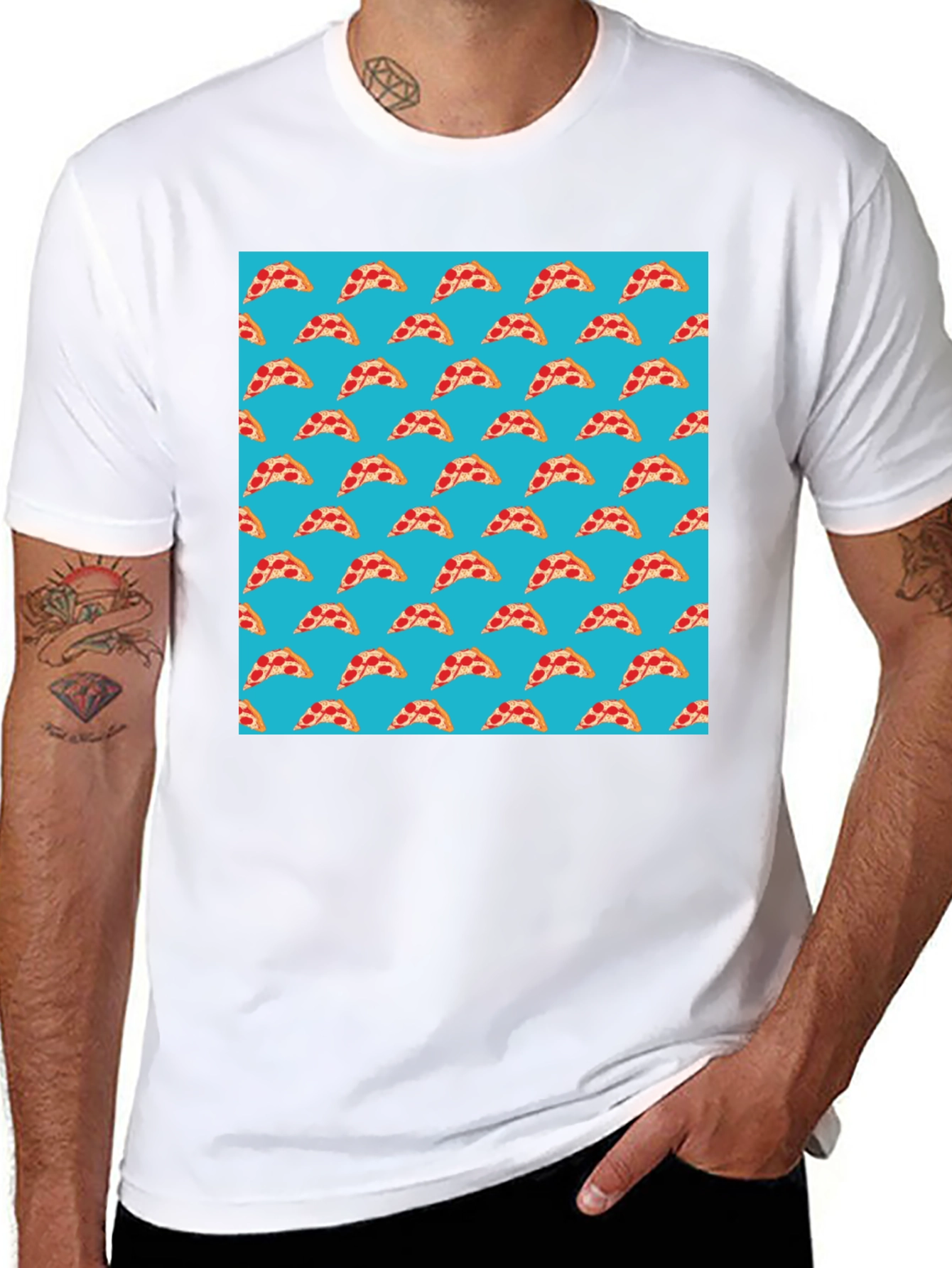 Black Pizza Slice Pattern T-Shirt - Fun Foodie Style view 8