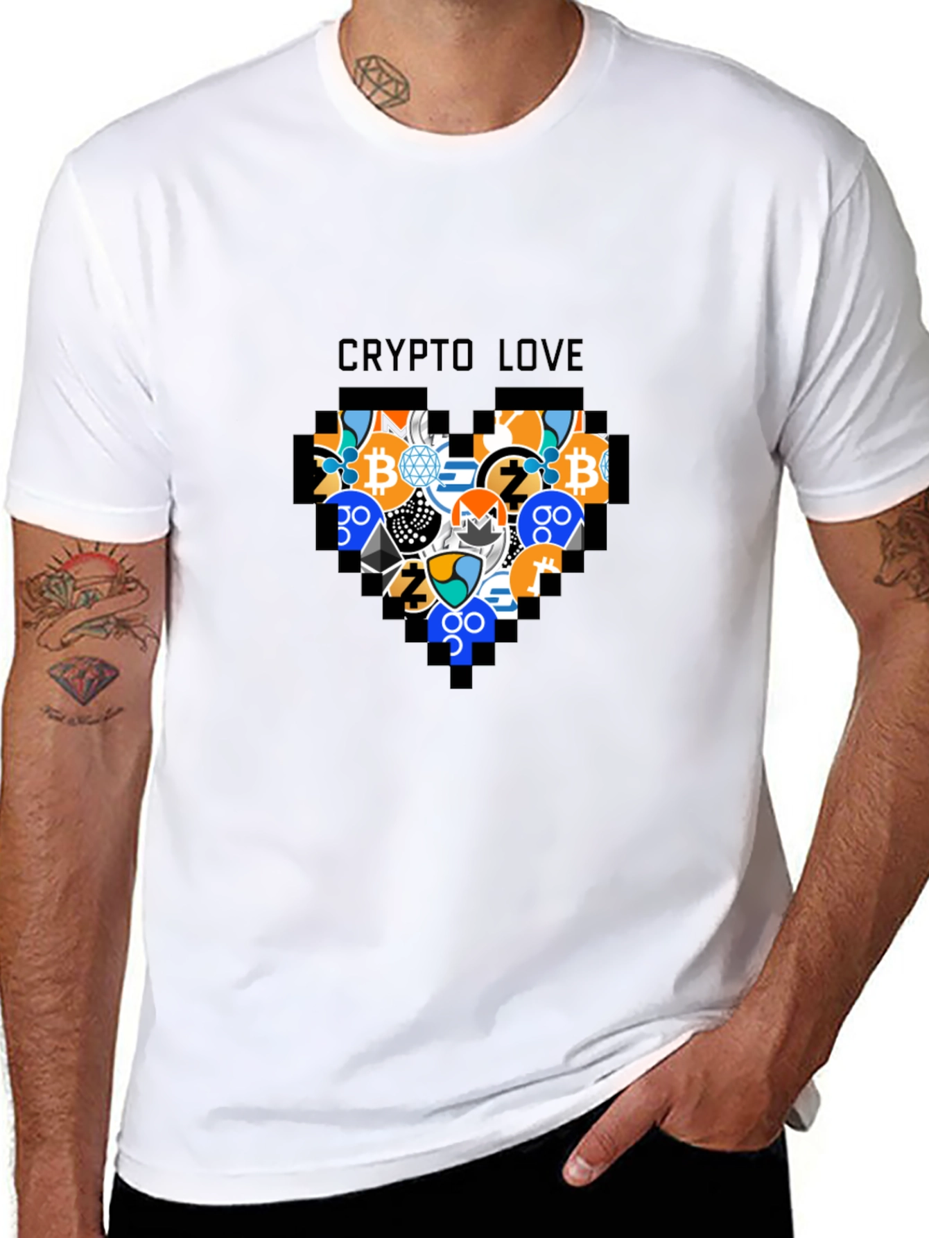 Black Crypto Love Black T-Shirt - Bitcoin & Altcoin Heart view 8