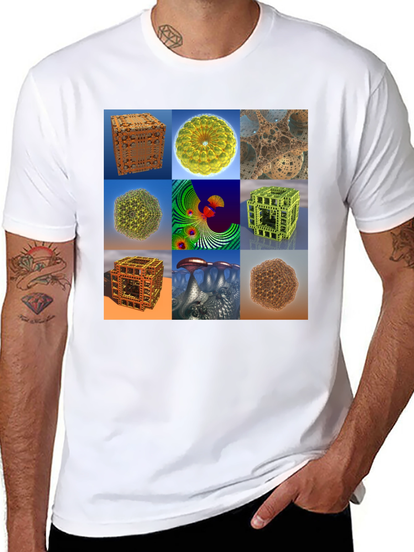 Black Fractal Art Print Tee - Unique Design T-Shirt view 8
