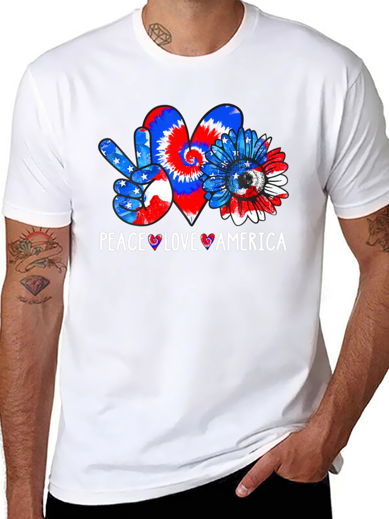 Black Patriotic Peace Love America T-Shirt view 8