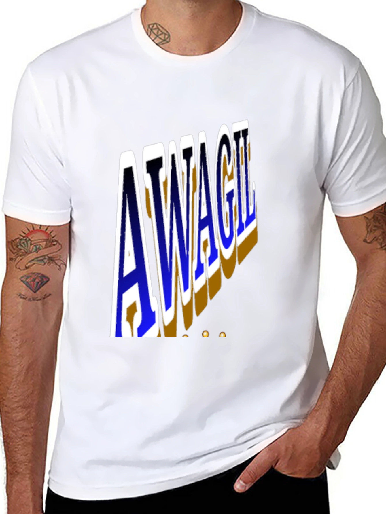 Black Unique AWAGIL Graphic Black T-Shirt view 8