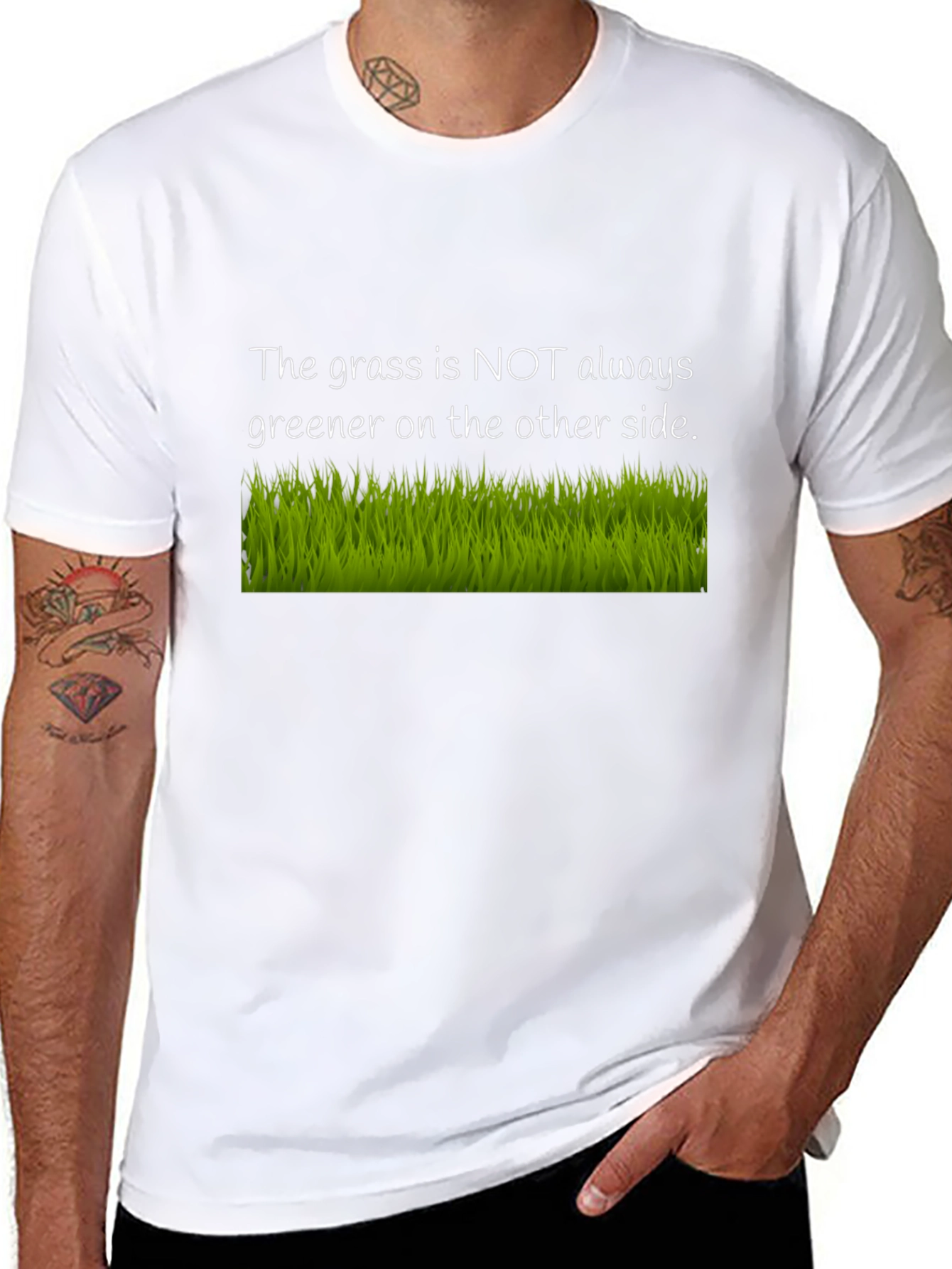 Black The Grass Is Not Always Greener Black T-Shirt view 8