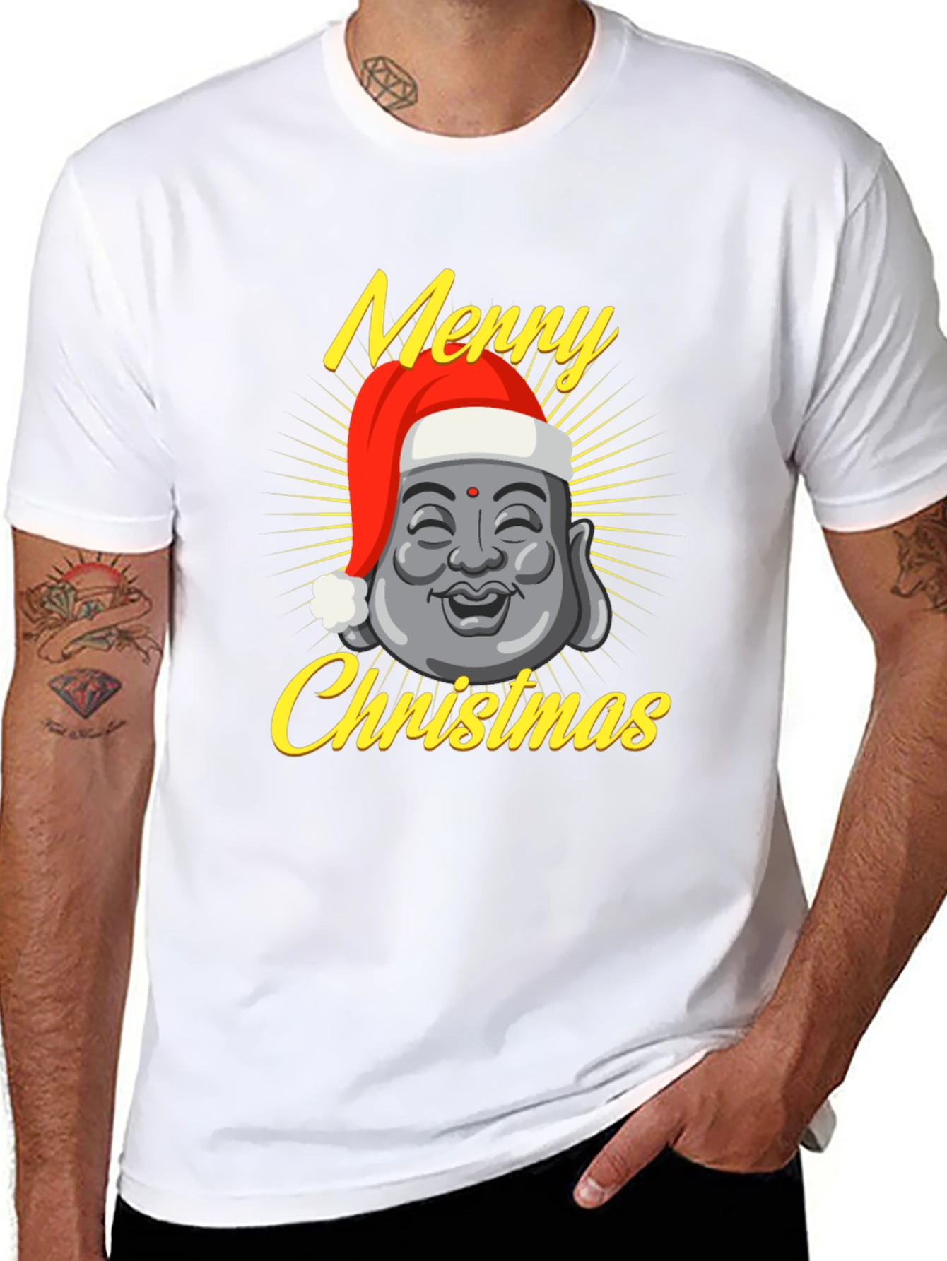 Black Merry Christmas Buddha T-Shirt view 8