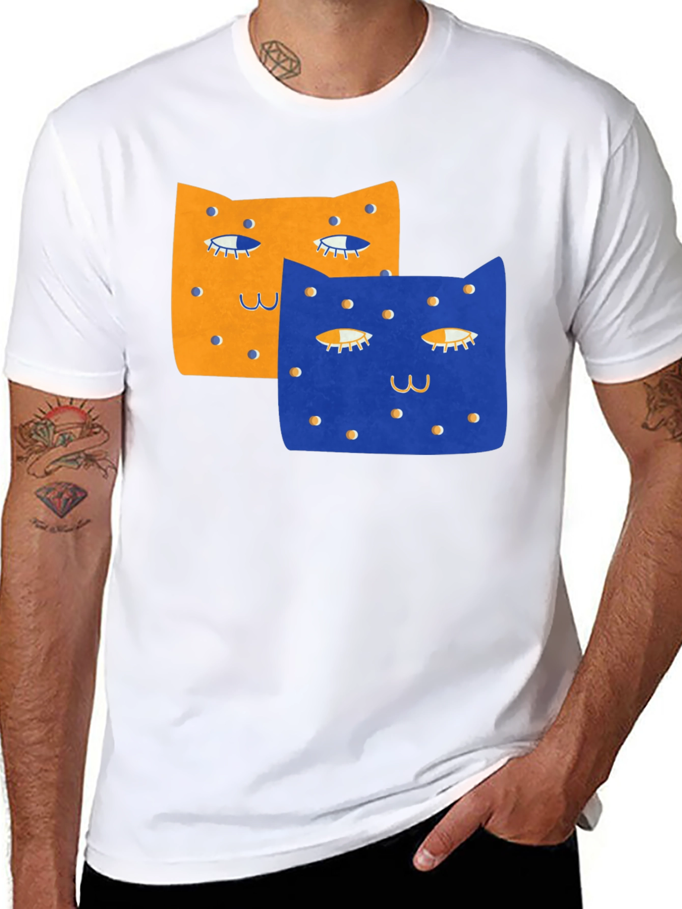 Black Whimsical Cat Print T-Shirt - Black view 8