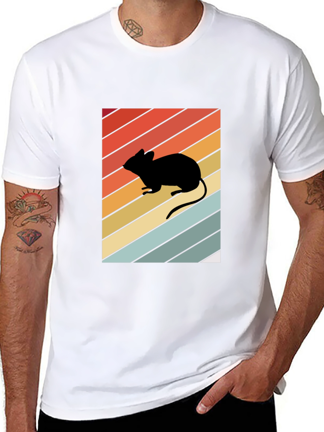 Black Retro Mouse Silhouette Graphic T-Shirt view 8