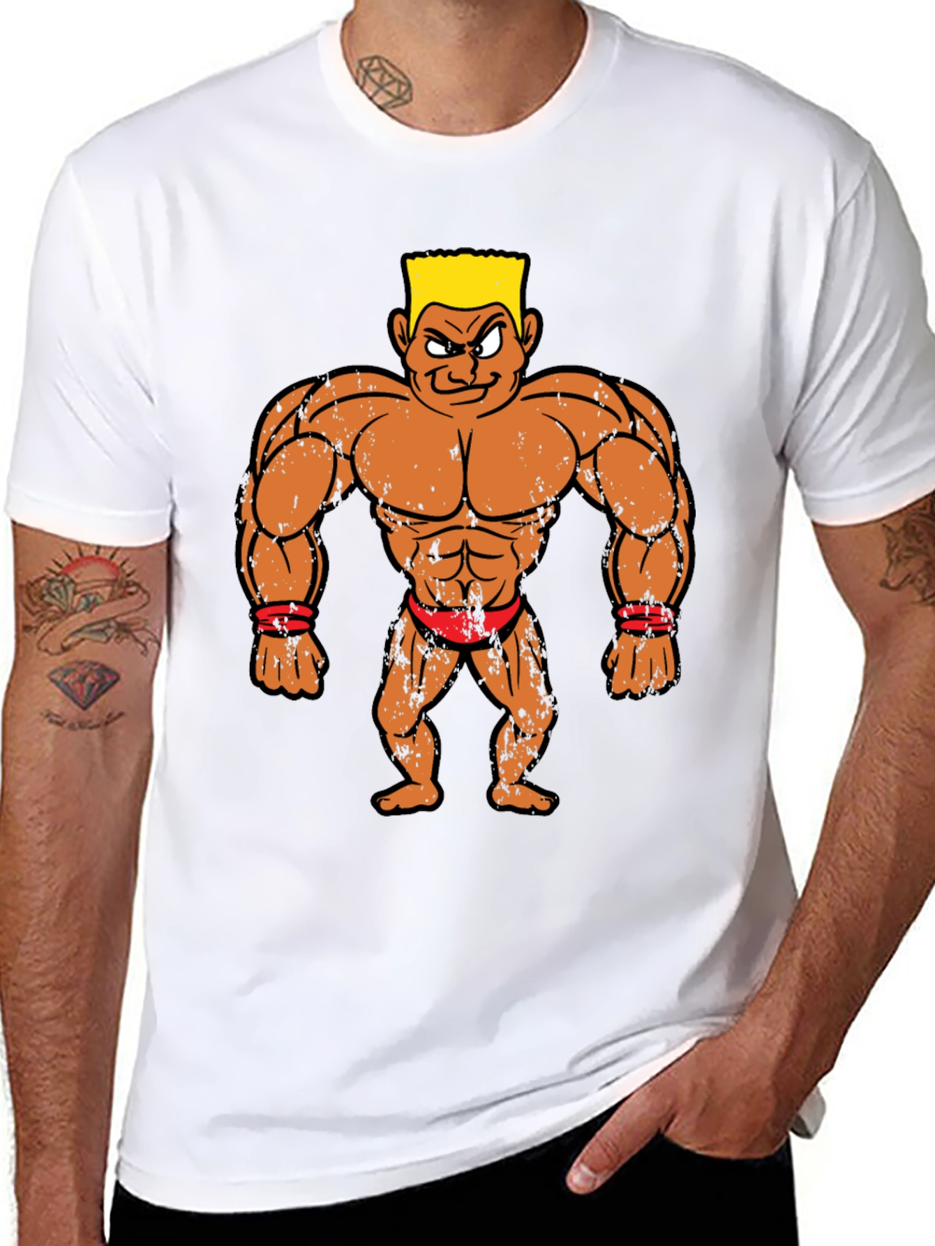 Black Cartoon Bodybuilder Graphic Tee - Black view 8
