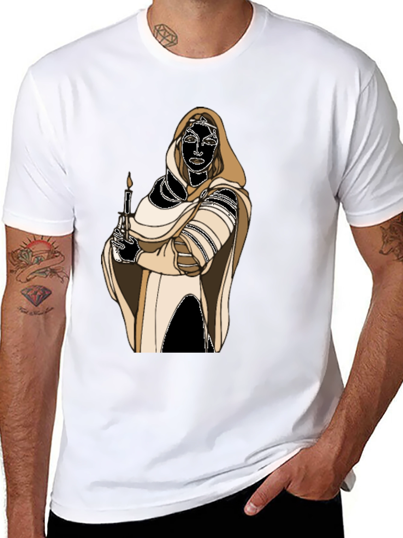 Black Hooded Figure Candle Graphic Tee view 8