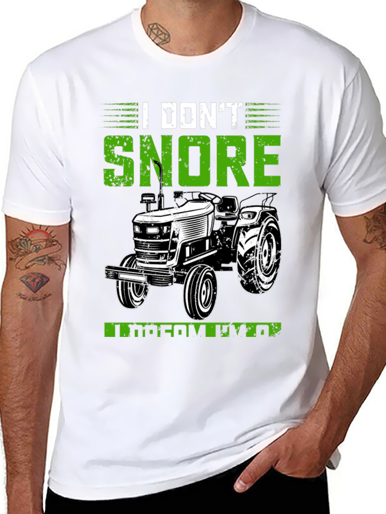 Black I Don't Snore I Dream Tractor Black Graphic Tee view 8