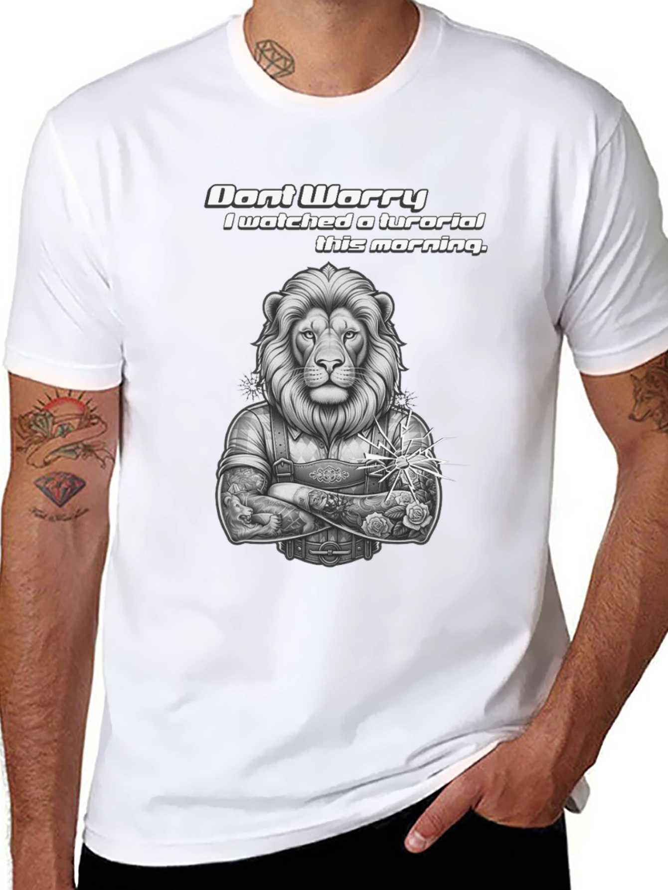 Lion Tutorial Graphic T-Shirt - Black Crew Neck - 8