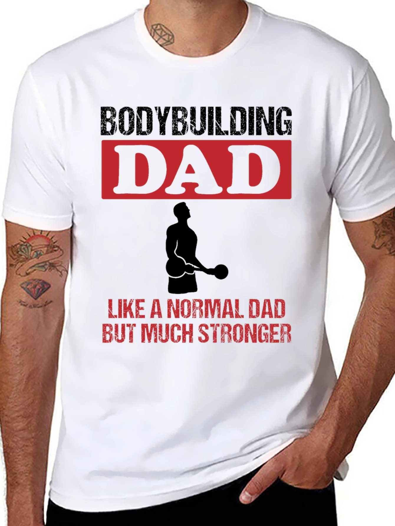Black Bodybuilding Dad T-Shirt - Stronger Than Normal! view 8