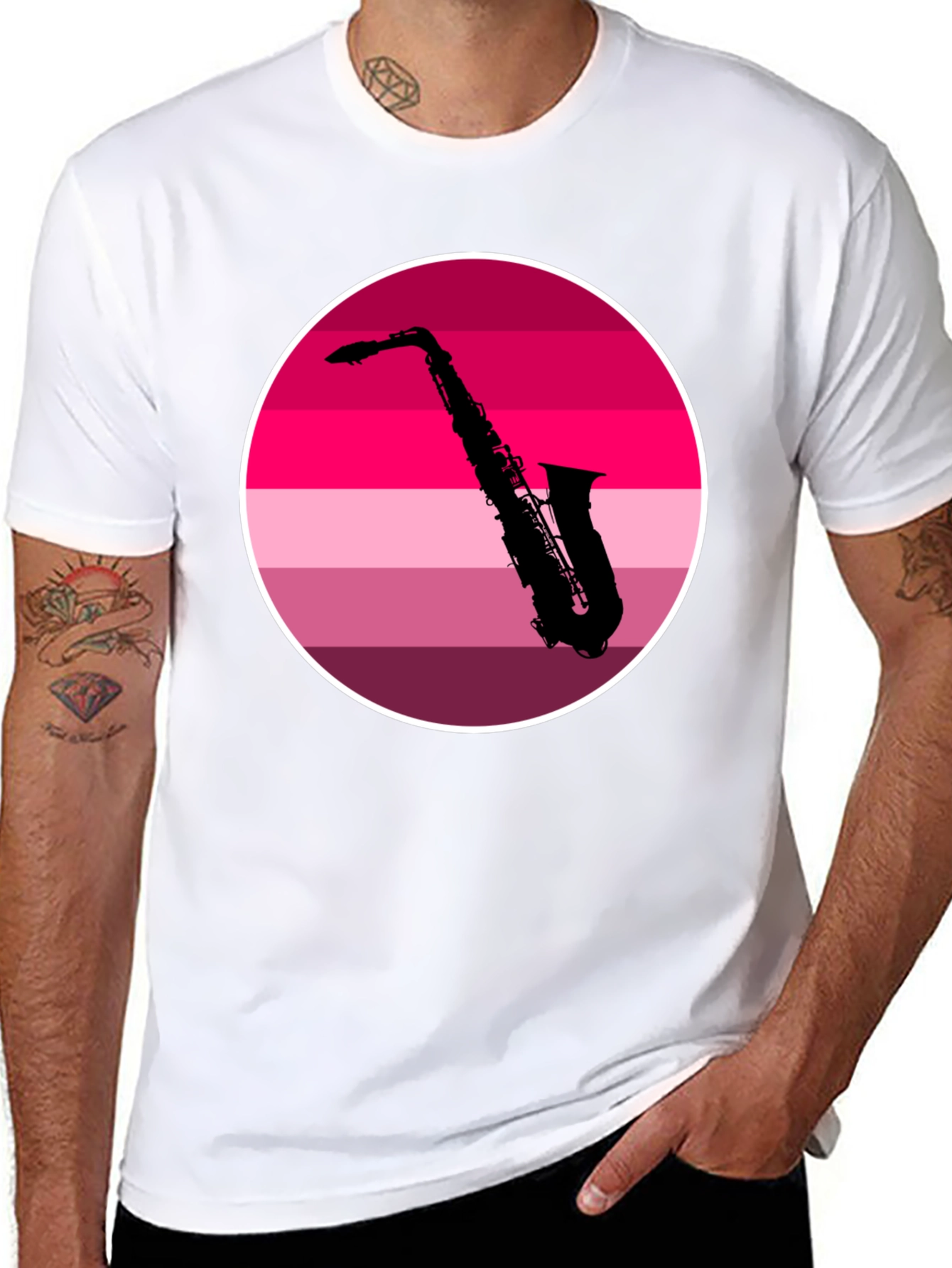 Black Saxophone Silhouette Tee - Retro Music Vibes view 8