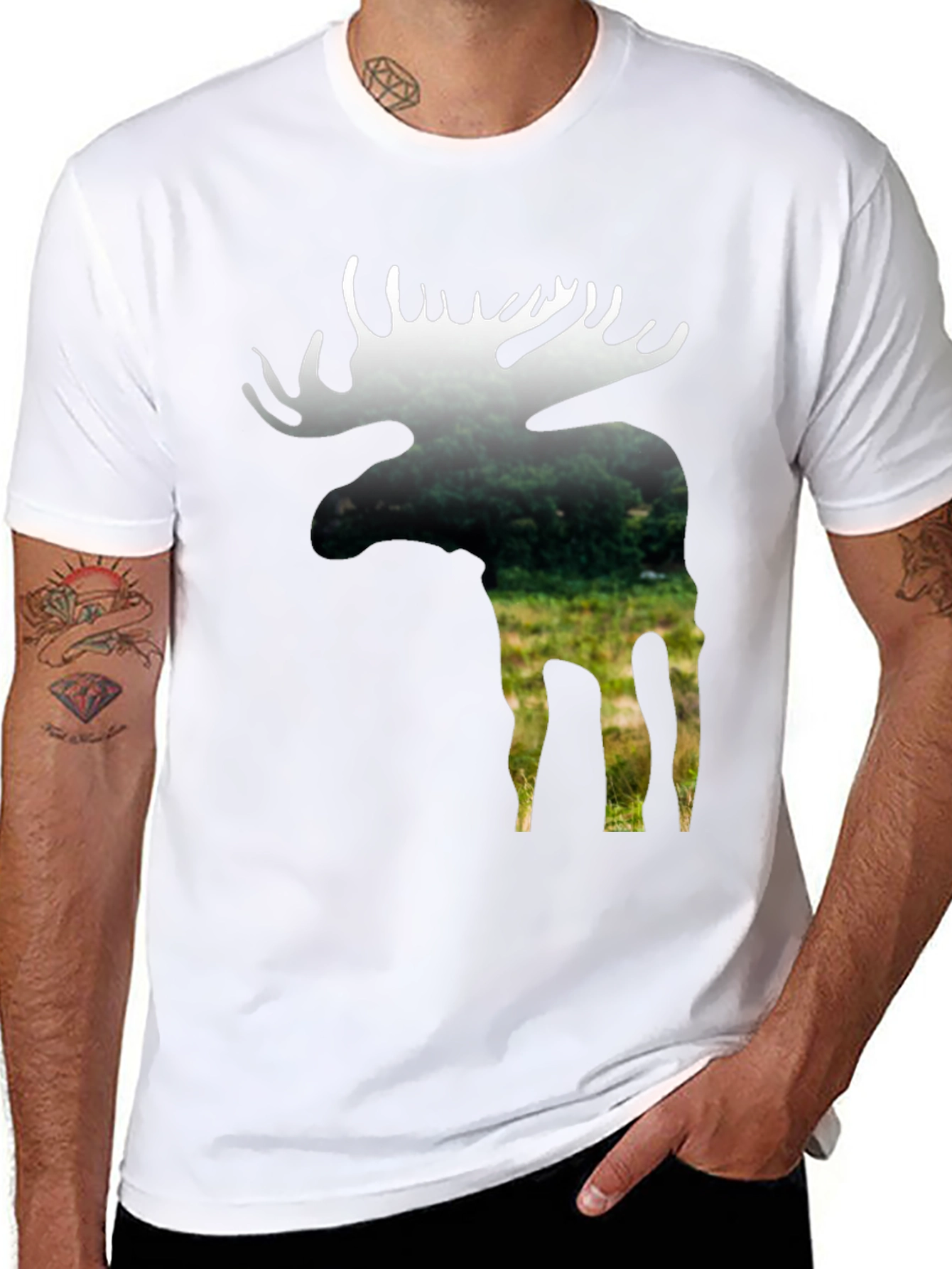 Black Nature Moose Graphic Tee - Black Cotton Blend view 8