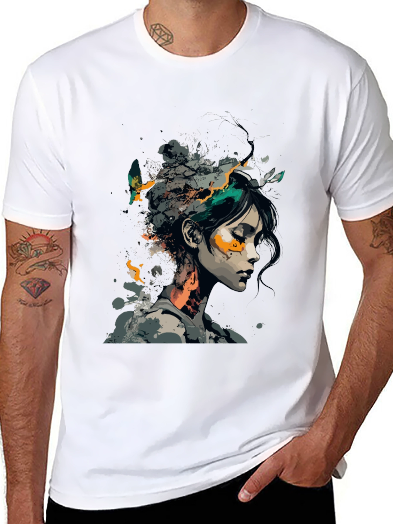 Black Artistic Woman Graphic Black T-Shirt view 8