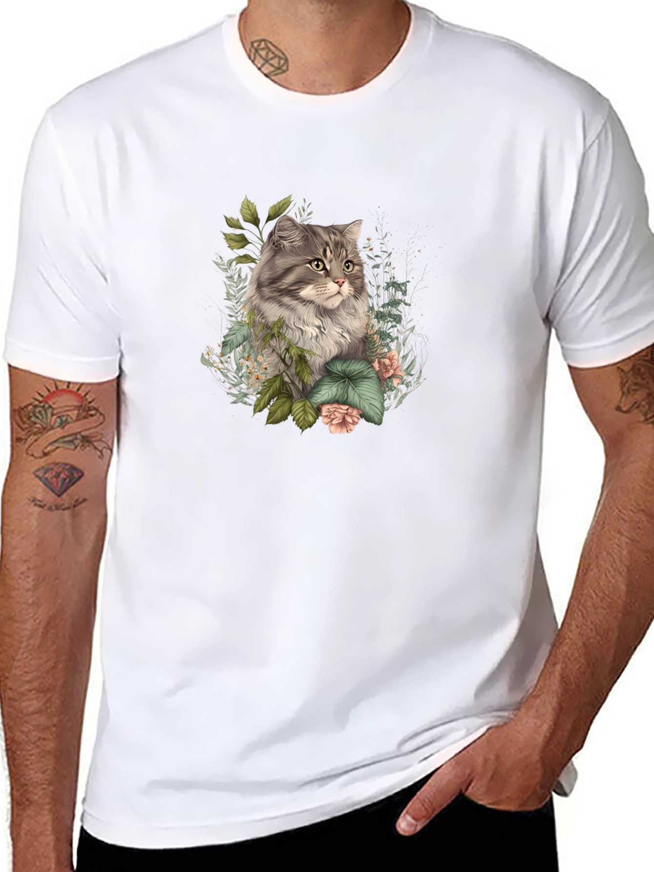 Black Floral Cat Graphic Tee - Stylish Comfort view 8