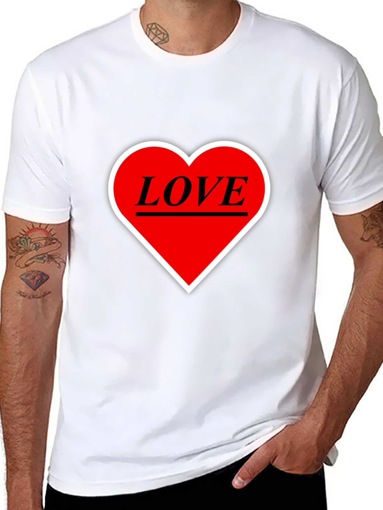 Black Love Heart Graphic Tee - Black Cotton T-Shirt view 8