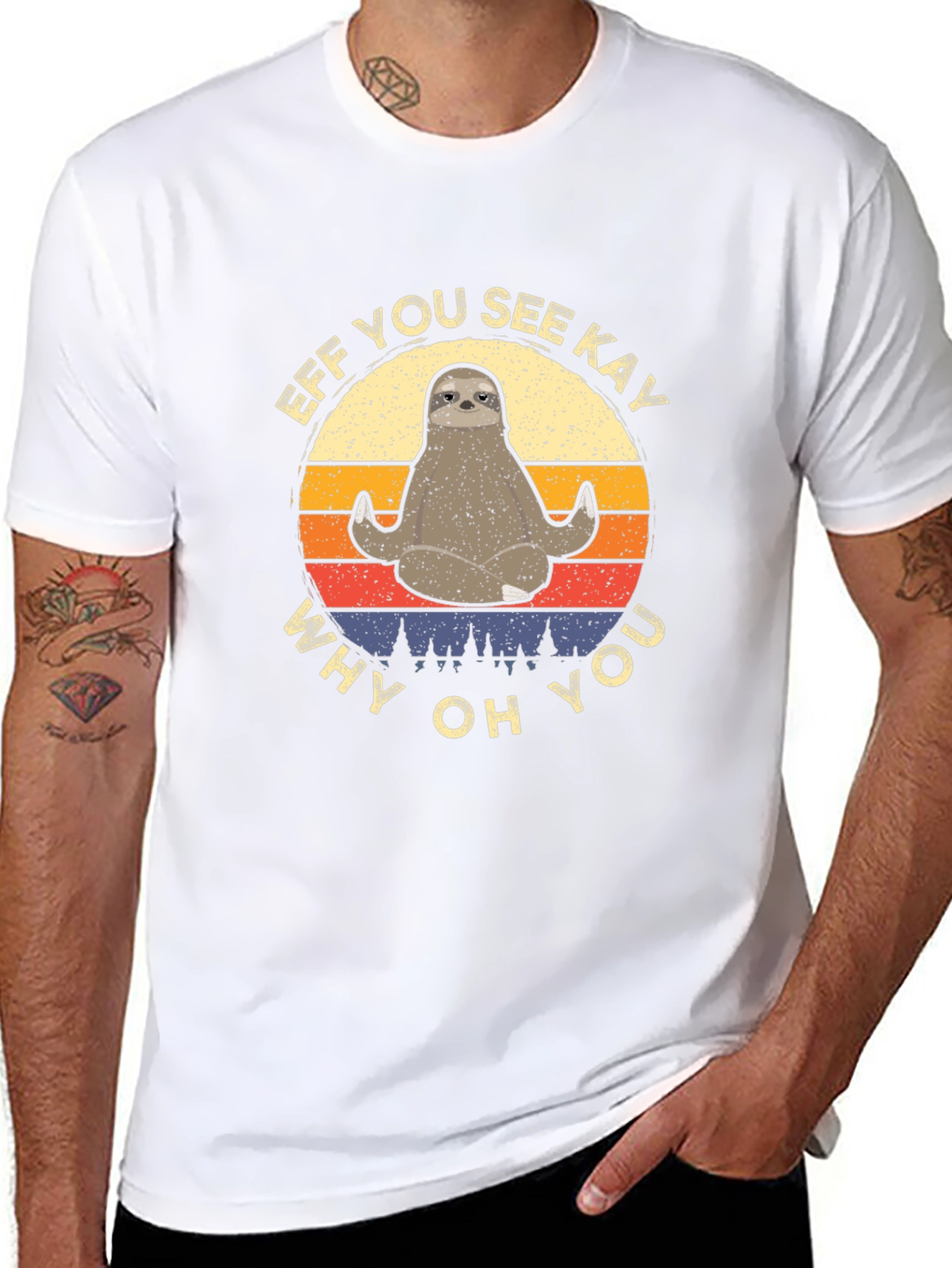 Black Funny Sloth Yoga T-Shirt - Eff You See Kay view 8