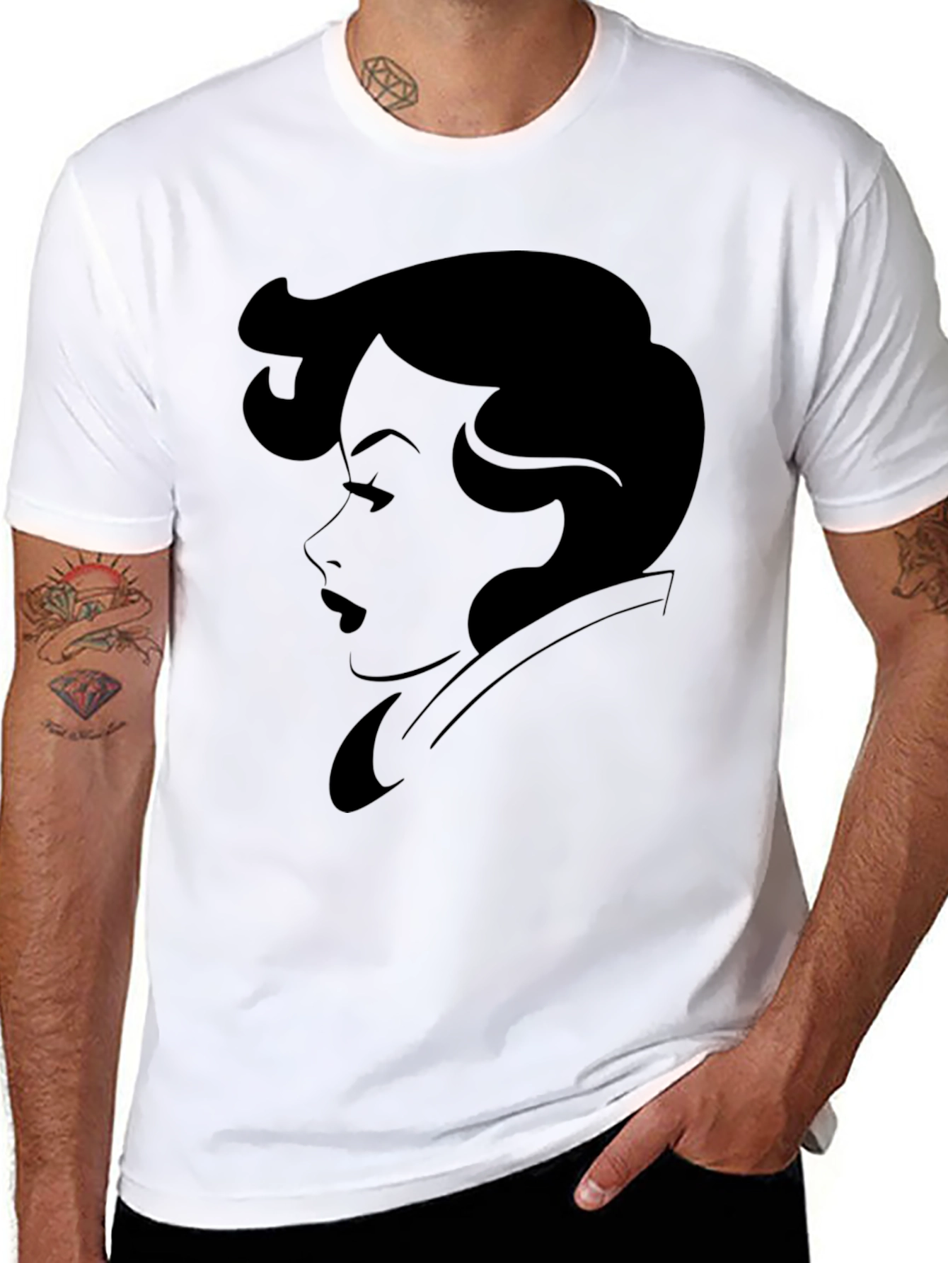 Black Retro Woman Silhouette Black T-Shirt view 8