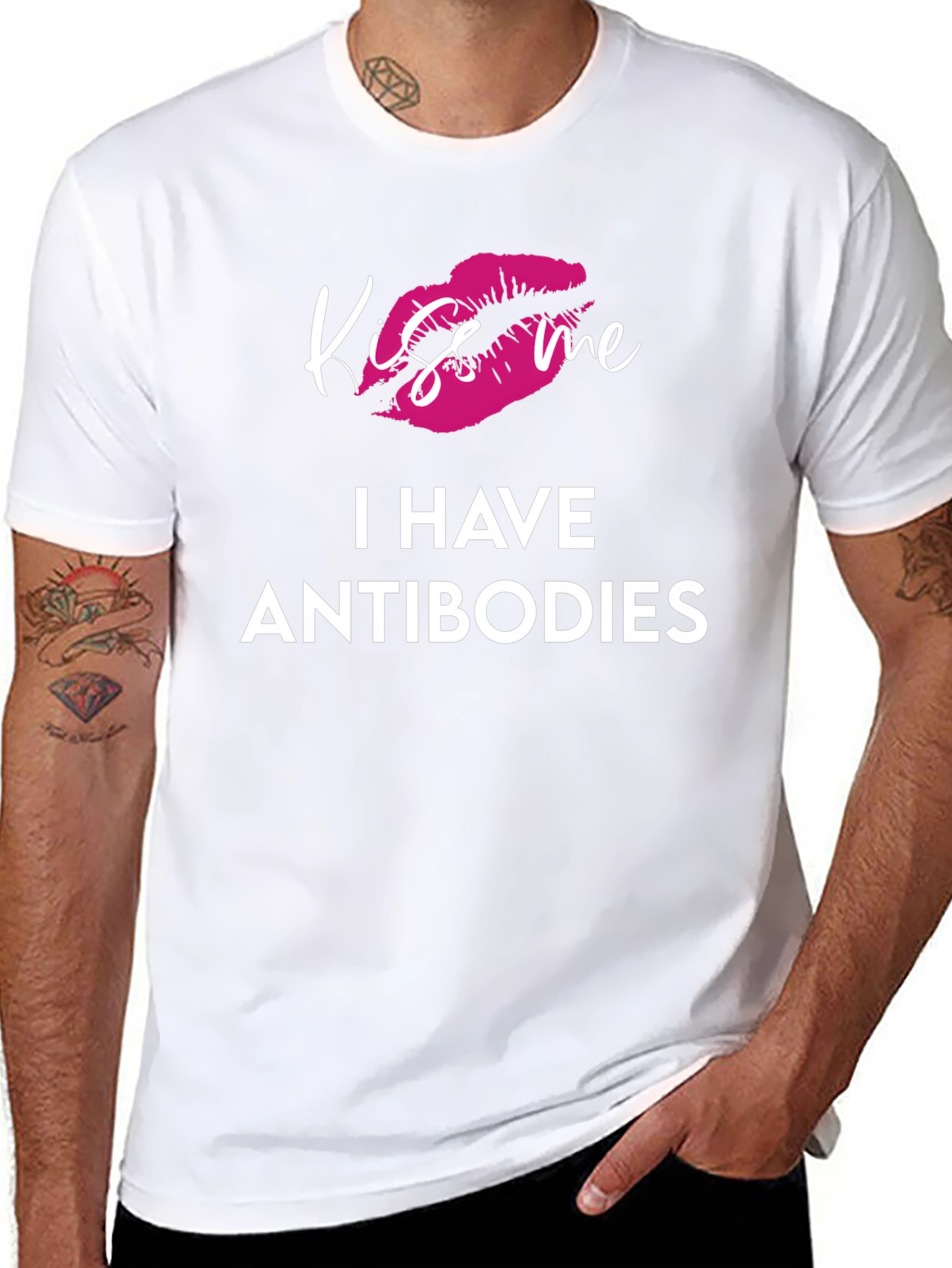 Black Kiss Me I Have Antibodies Graphic T-Shirt view 8