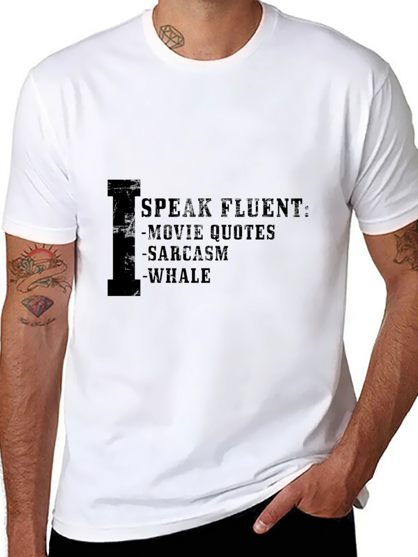 Black Speak Fluent T-Shirt - Movie Quotes, Sarcasm, Whale view 8