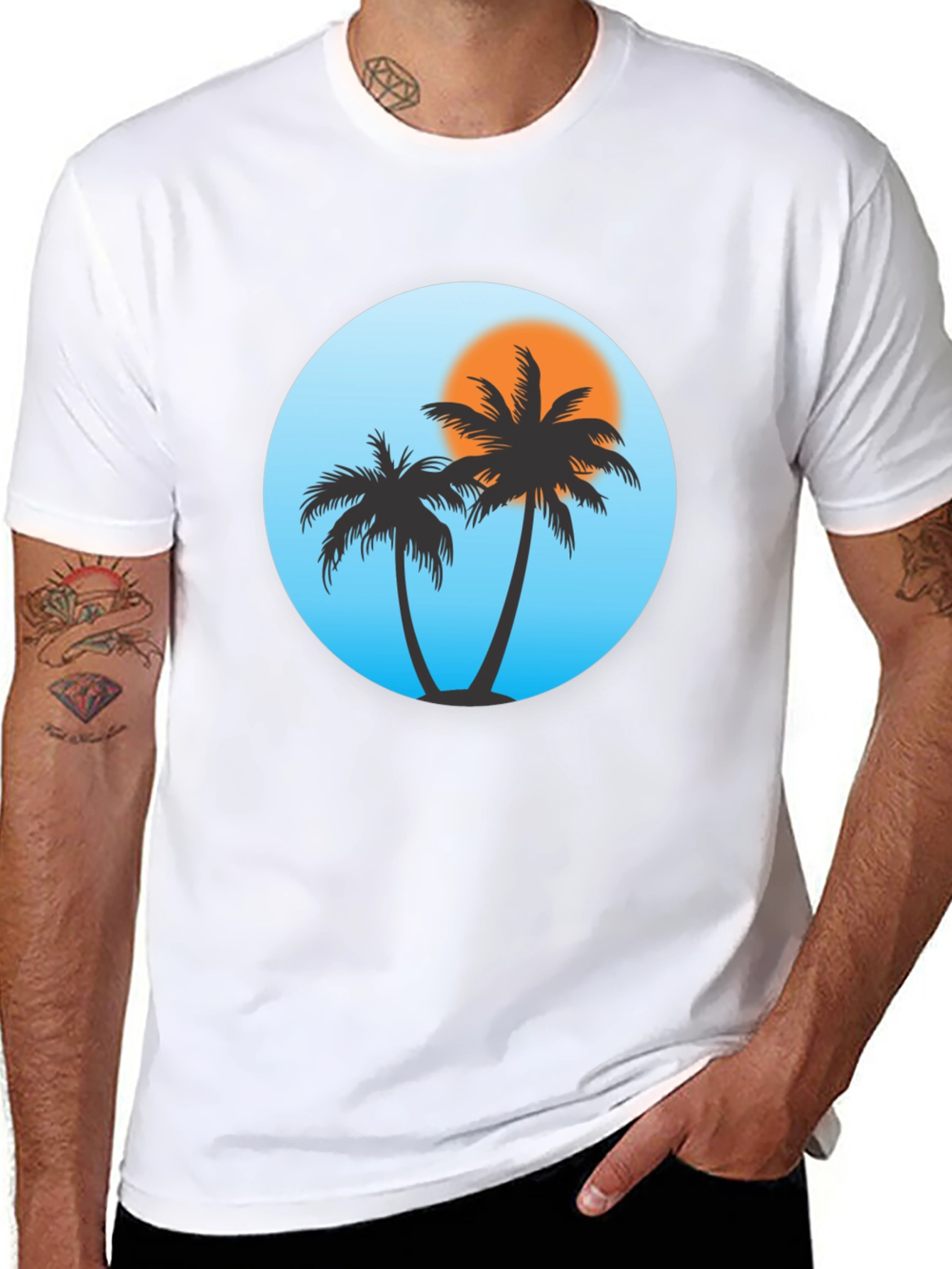 Black Tropical Palm Tree Black T-Shirt view 8