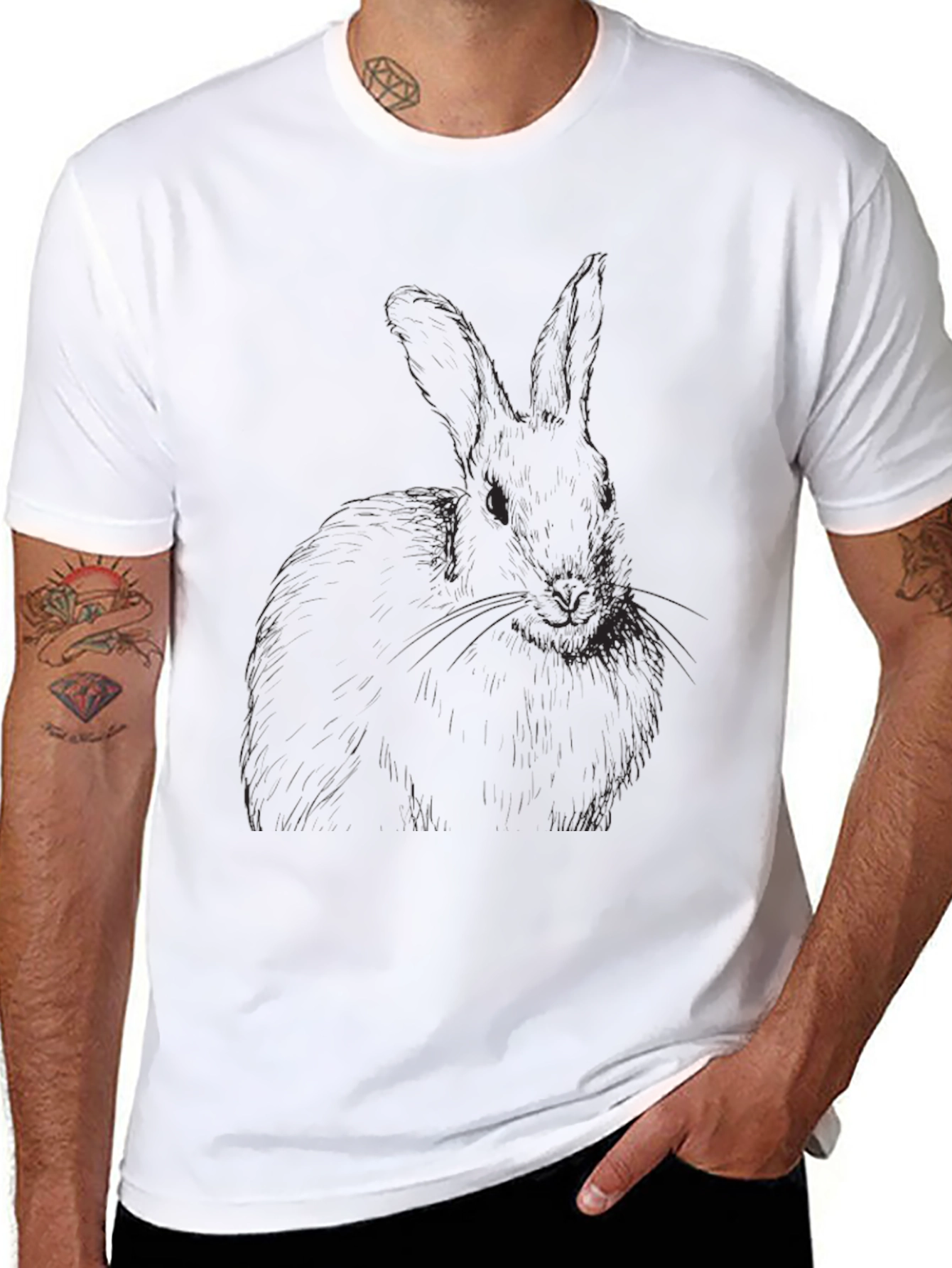 Black Men's Black Rabbit Graphic T-Shirt view 8