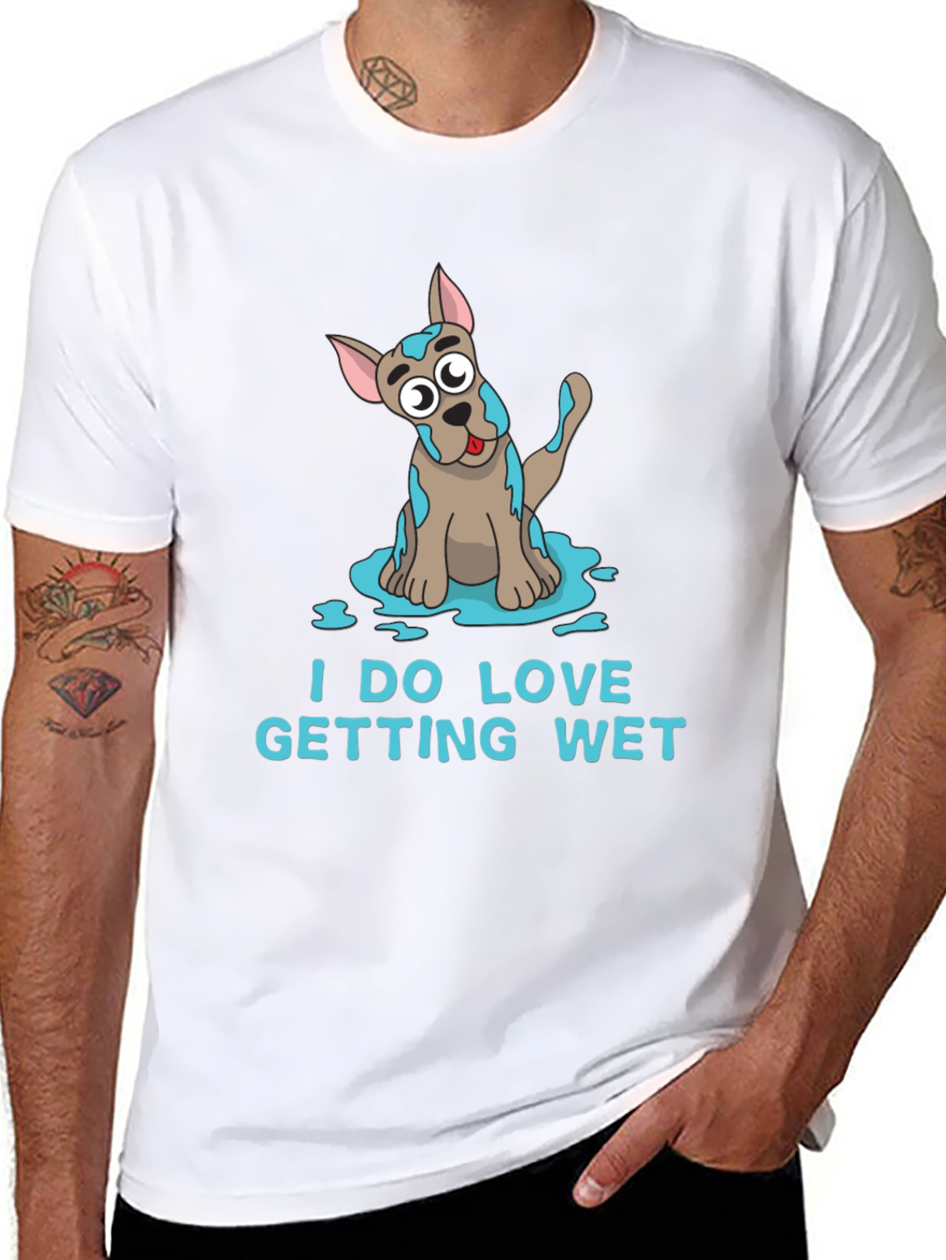 Black Funny 'I DO LOVE GETTING WET' Dog T-Shirt view 8