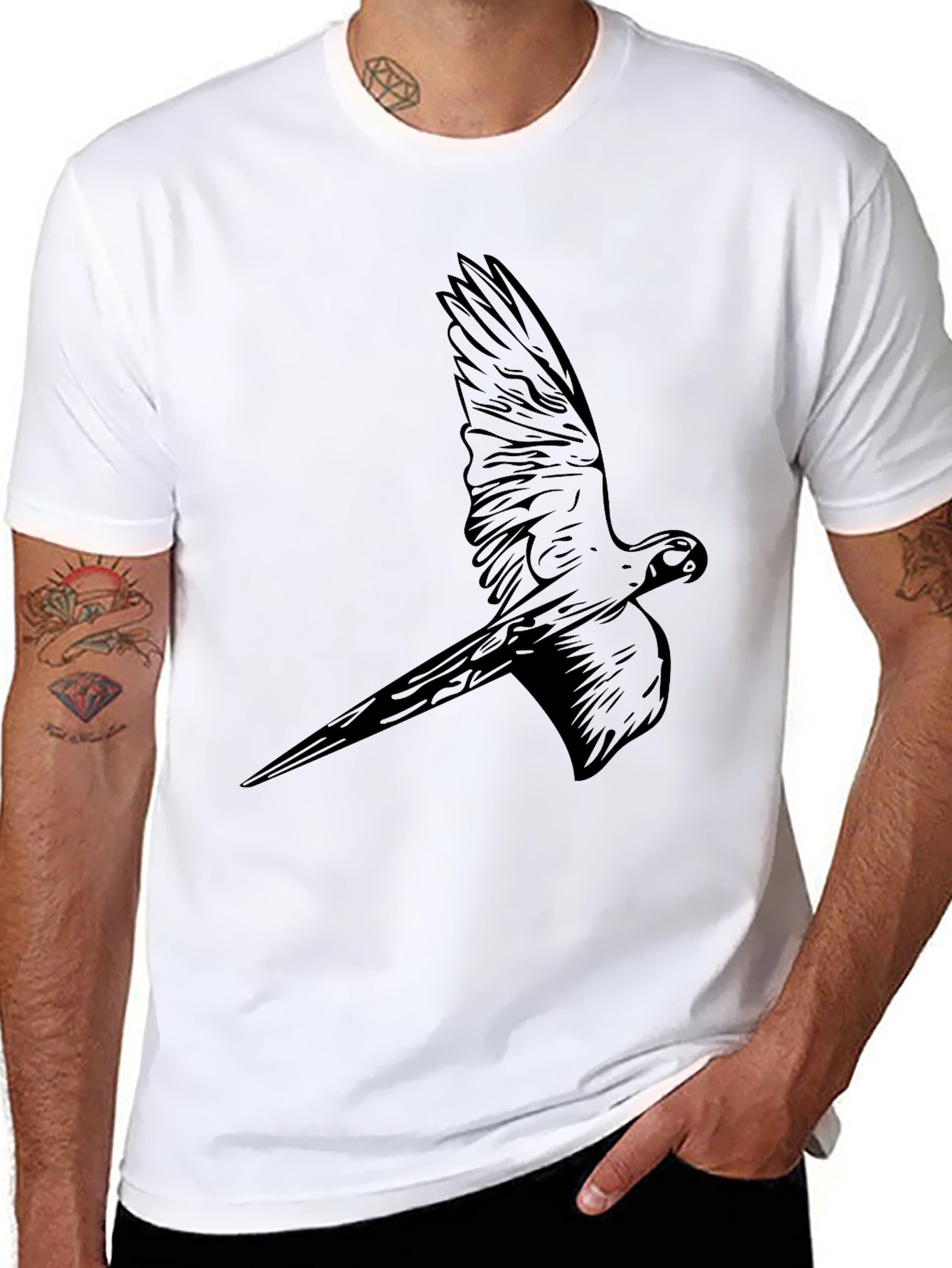 Black Black Parrot Graphic Tee - Stylish Bird Design view 8