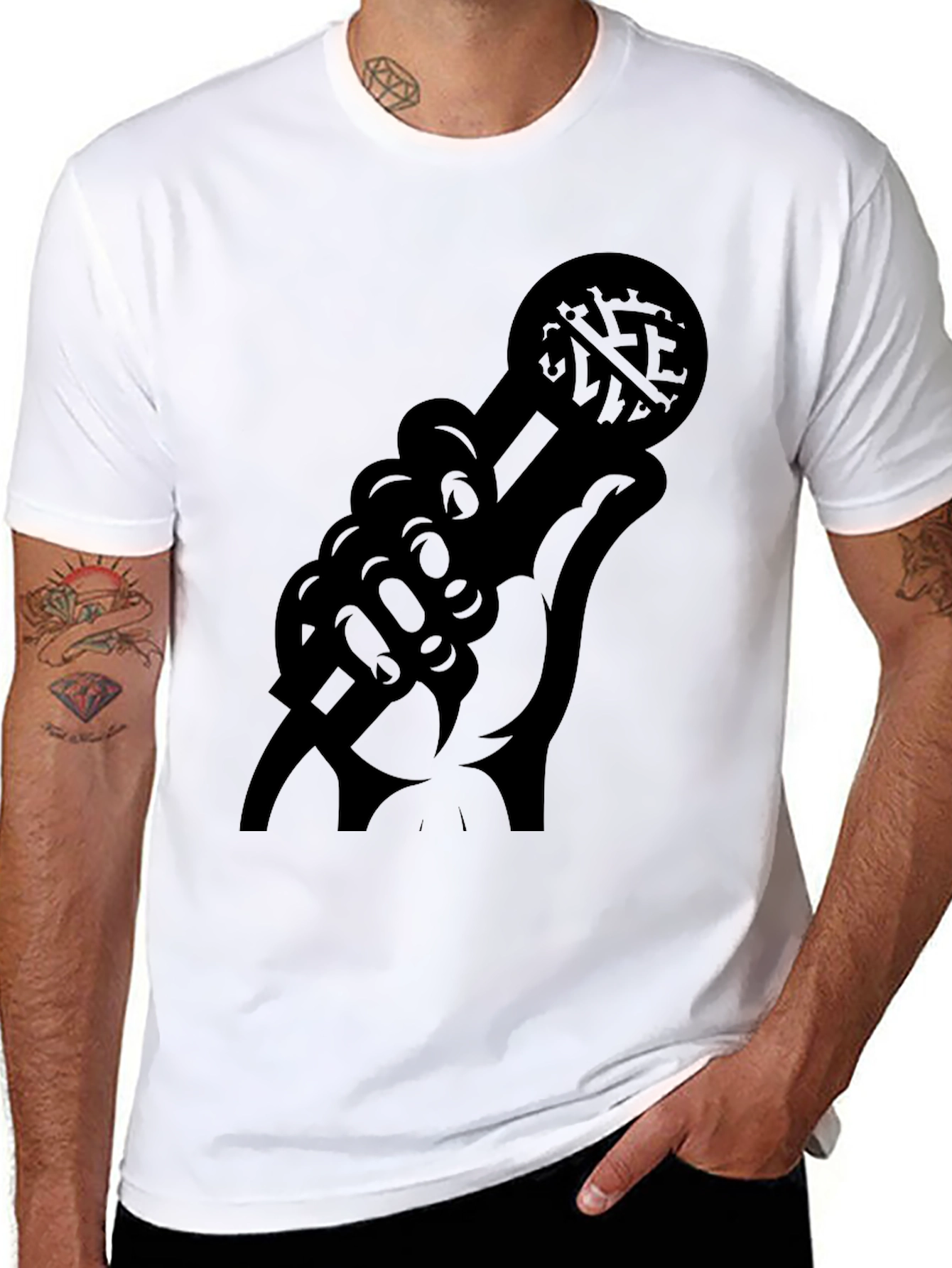 Black Graphic Microphone Hand T-Shirt - Black view 8