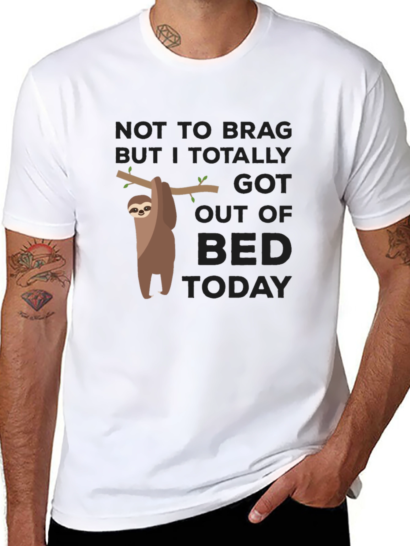 Black Funny Sloth Got Out Of Bed Today Black T-Shirt view 8