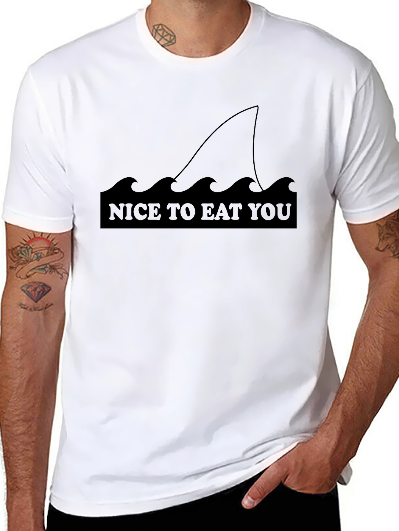 Black Nice To Eat You Shark T-Shirt view 8