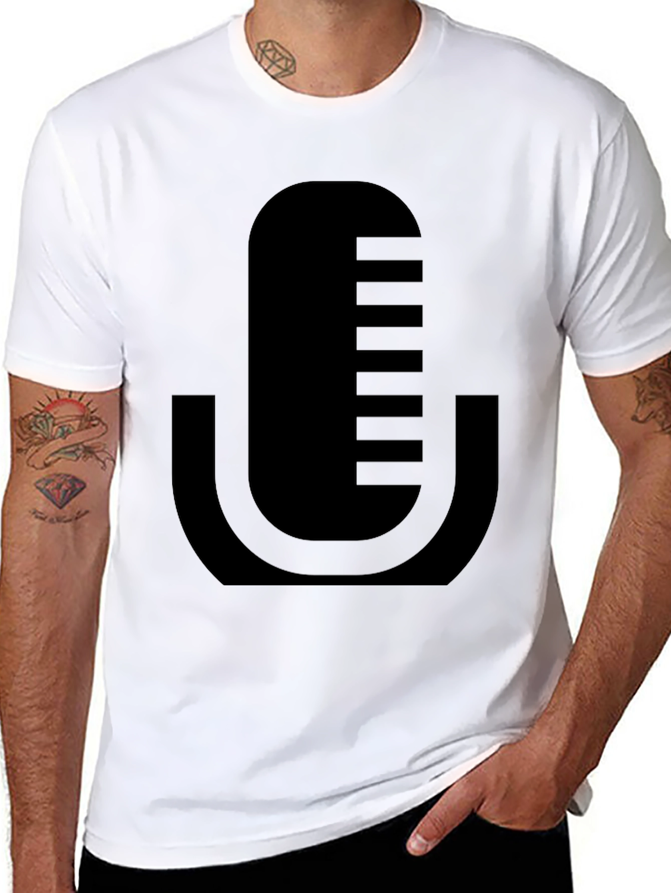Black Modern Microphone Graphic T-Shirt - Black view 8