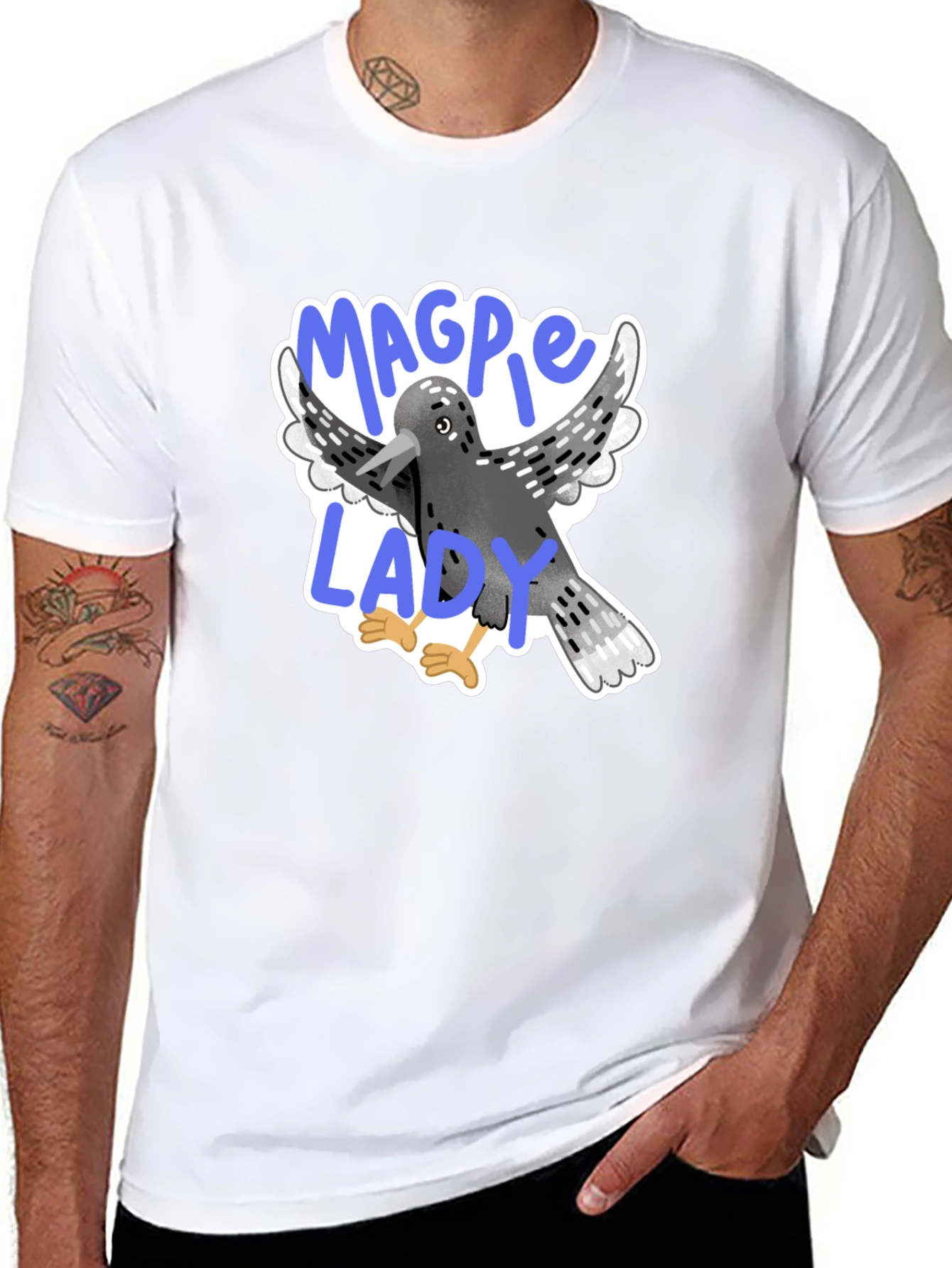 Black Magpie Lady Graphic Tee - Bird Lover T-Shirt view 8