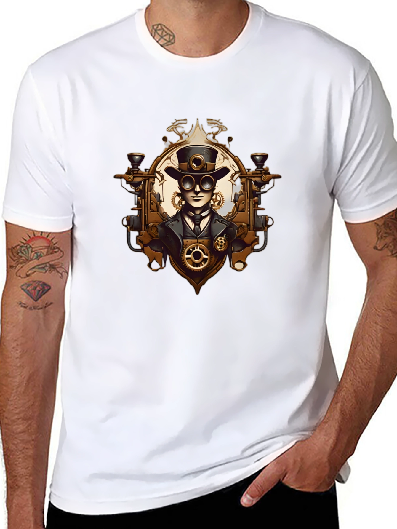 Black Steampunk Gentleman Graphic Tee - Gear Up Your Style! view 8