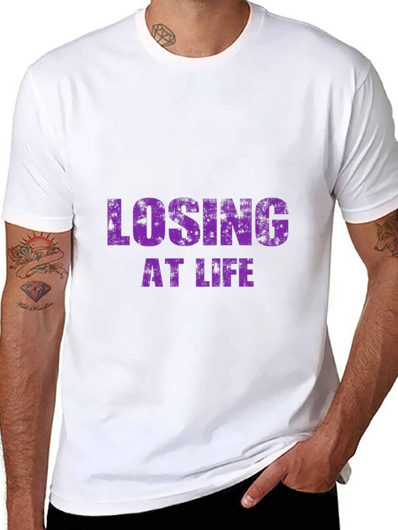 Black Losing at Life Funny Graphic Tee - Black T-Shirt view 8