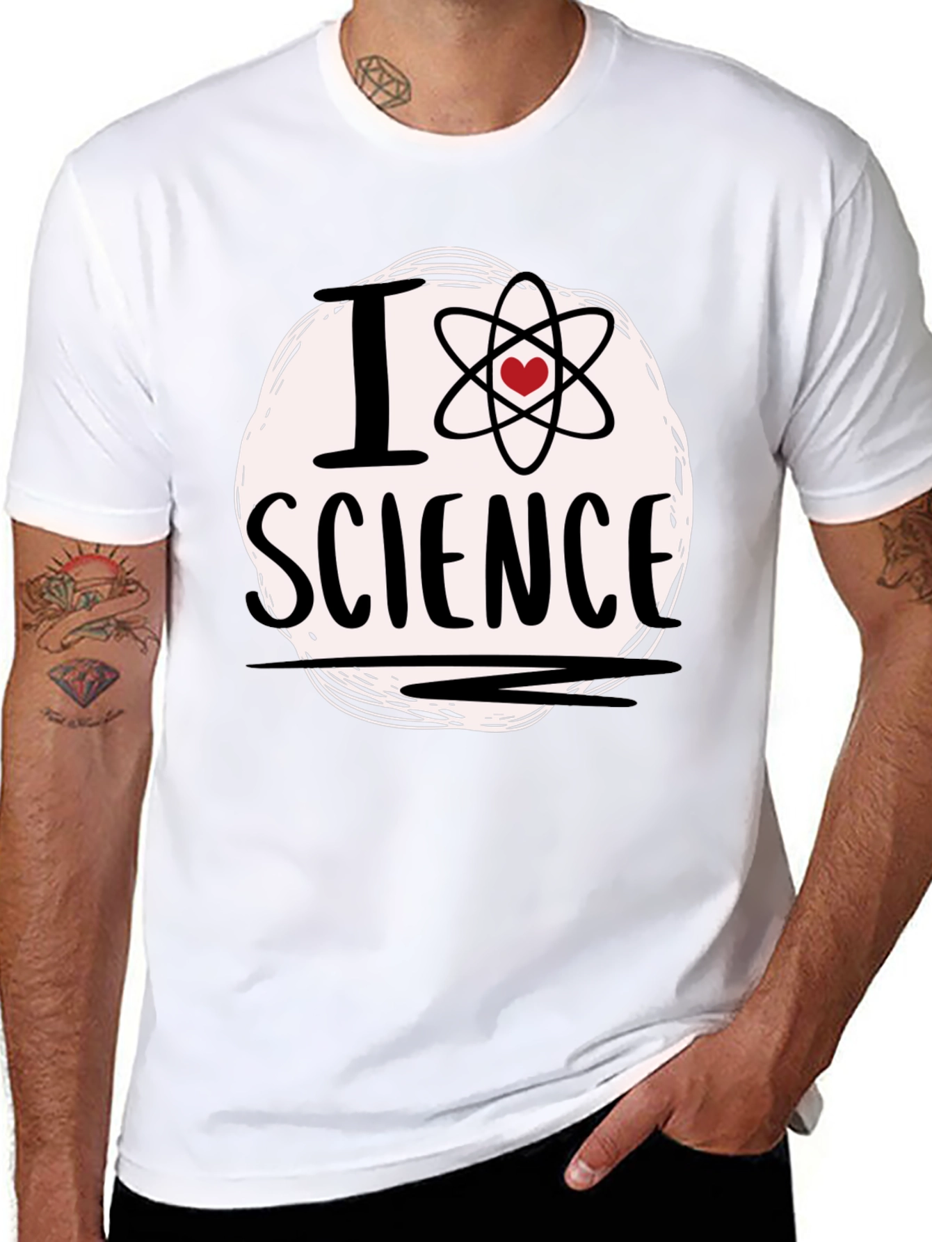 Black I Love Science T-Shirt - Atom Heart Design view 8