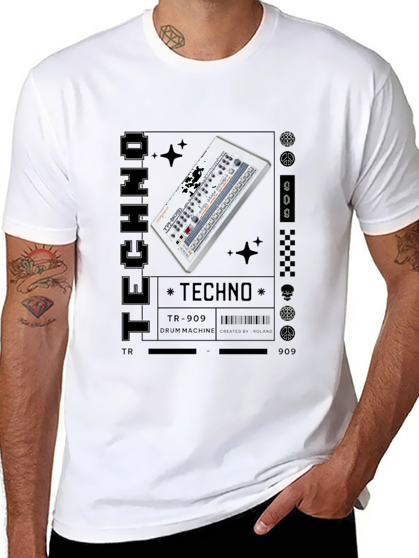 Black Techno Music Graphic T-Shirt view 8