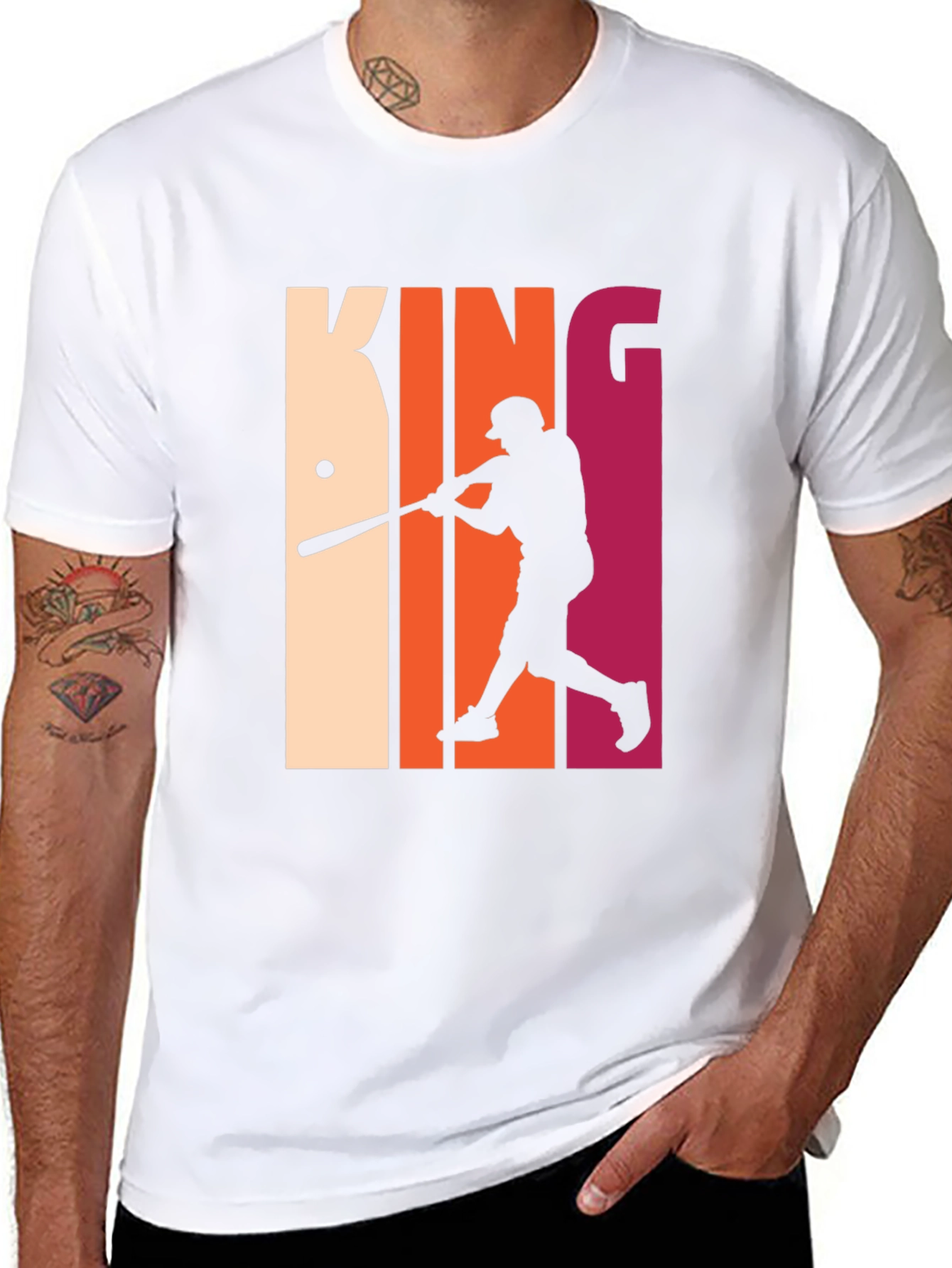 Black King Baseball Player Graphic T-Shirt view 8
